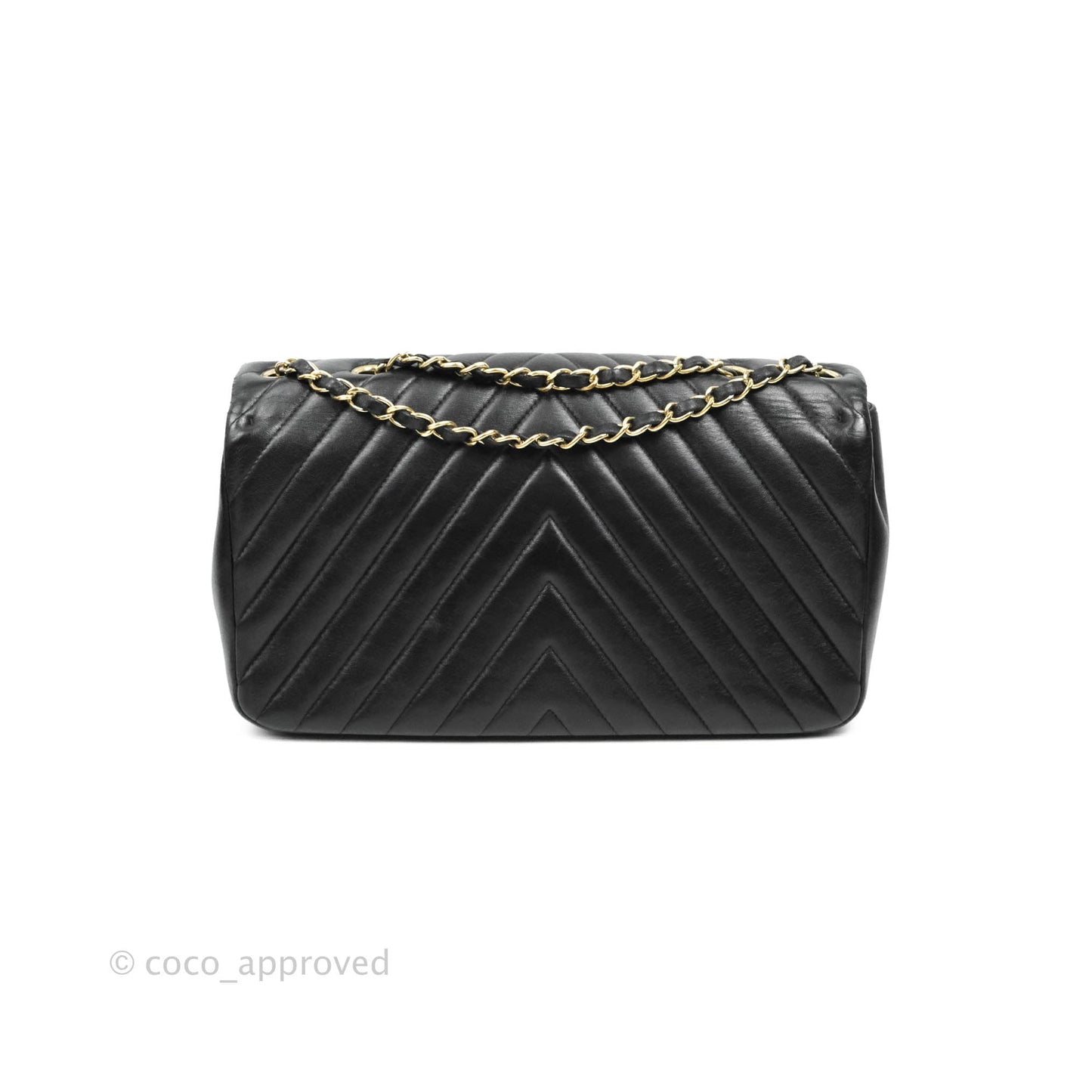 Chanel Large Chevron Single Flap Bag Black Calfskin Gold Hardware