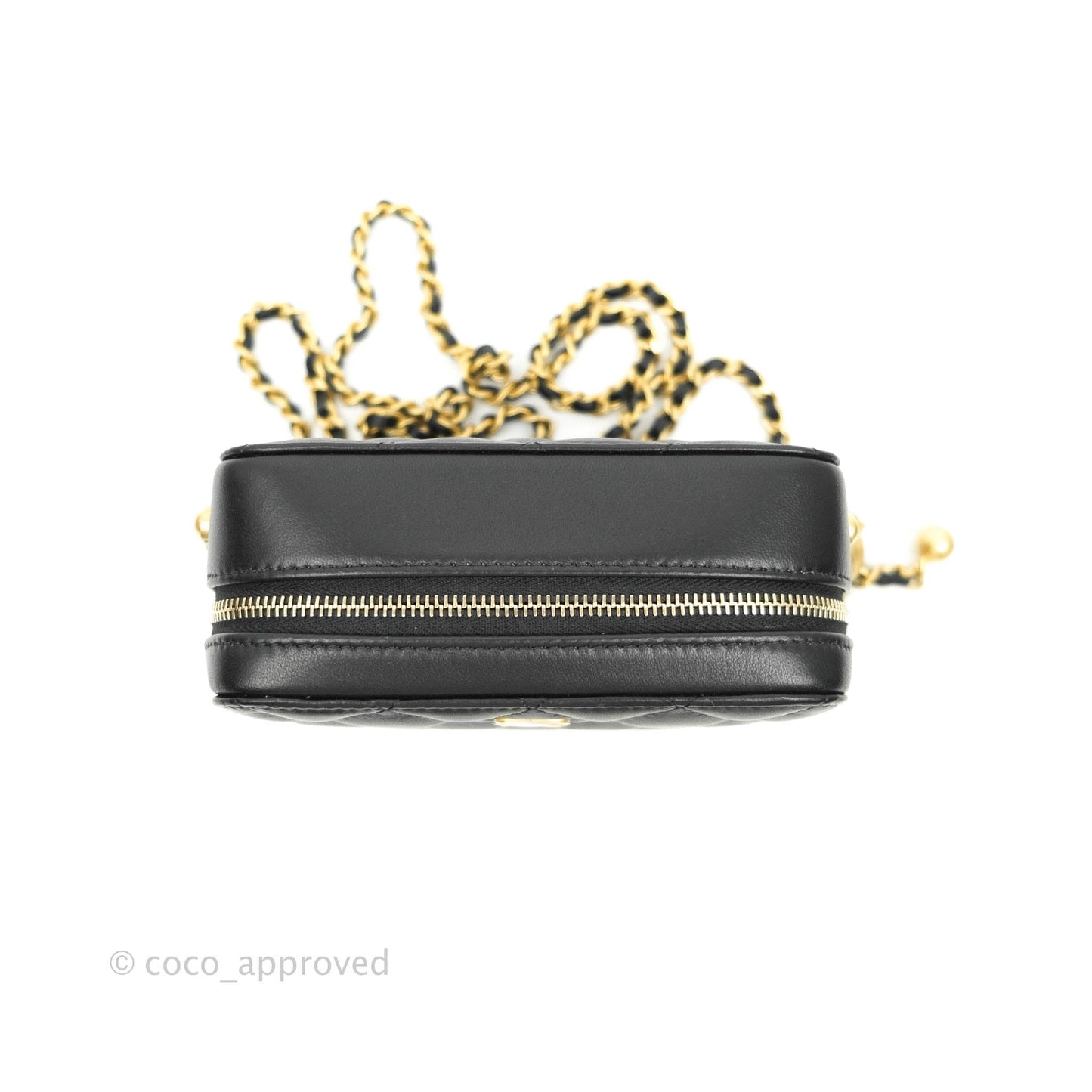 Chanel Mini Pearl Crush Quilted Camera Case Black Lambskin Aged Gold Hardware