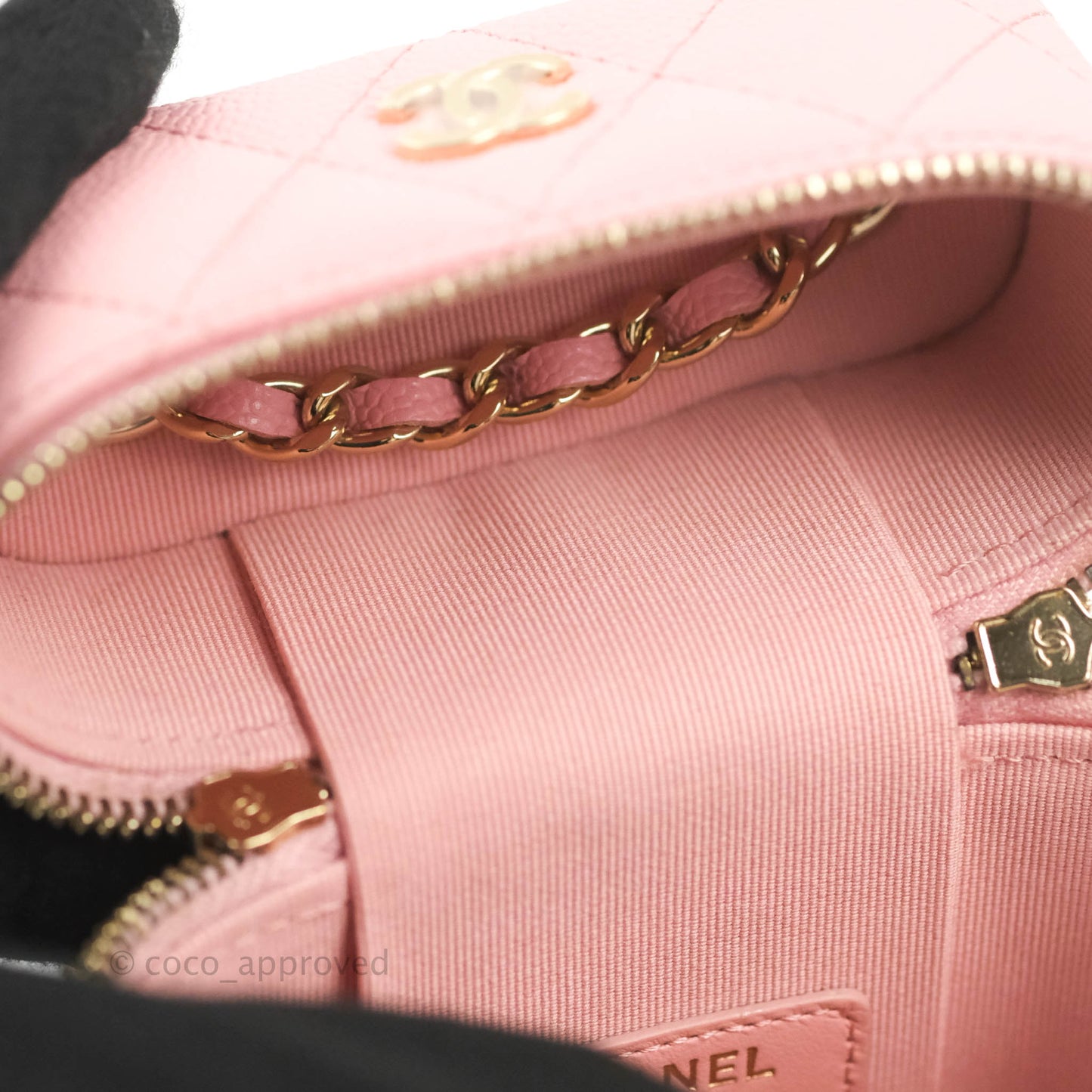 Chanel Vanity Phone Holder With Chain Pink Caviar Gold Hardware