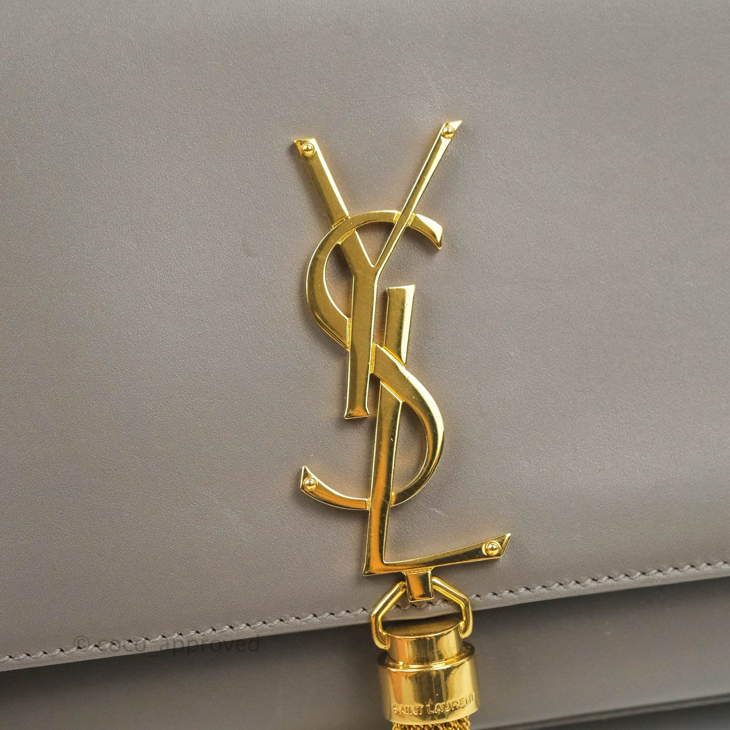 Saint Laurent Medium Kate Tassel Chain Bag Earth Grey Smooth Calfskin Gold Hardware