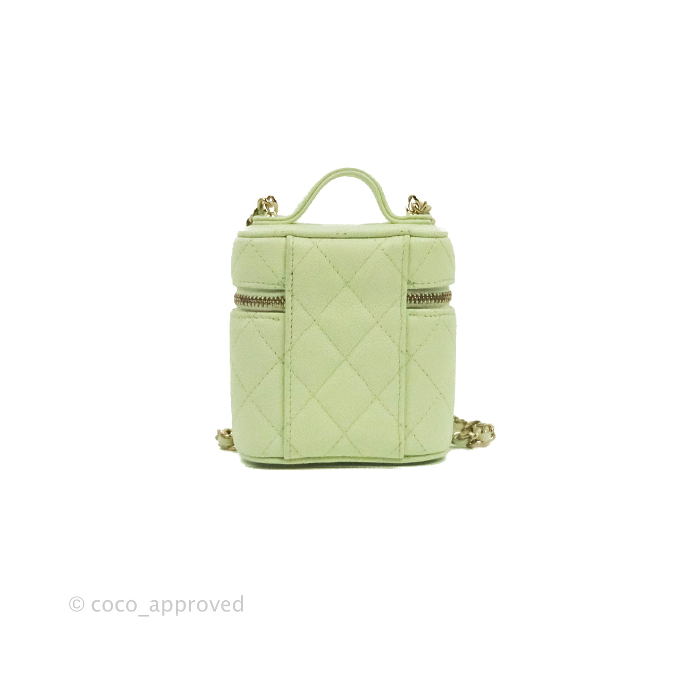 Chanel Quilted Small Handle With Care Vanity Case With Chain Green Caviar Gold Hardware