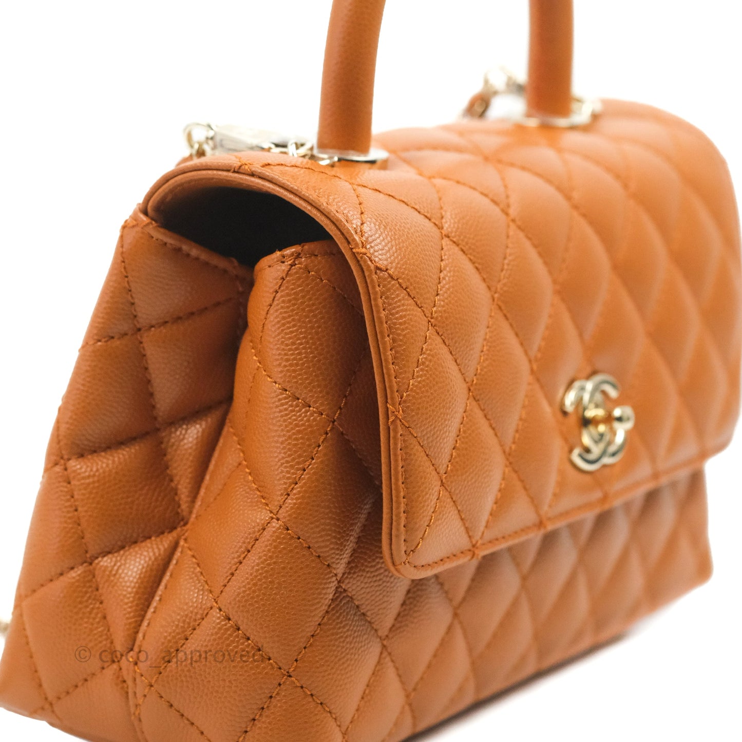 Chanel Small Coco Handle Quilted Caramel Caviar Gold Hardware 21A