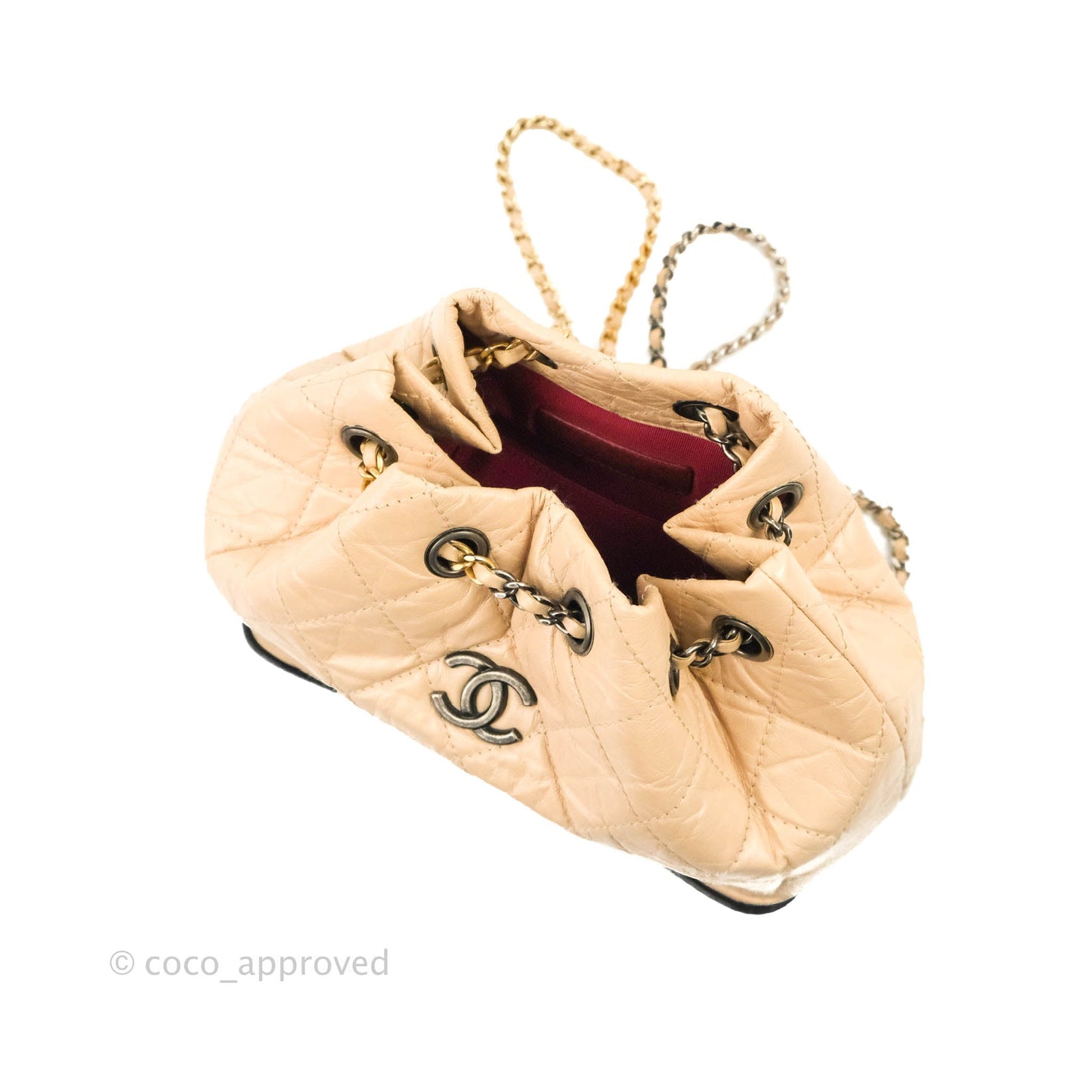 Chanel Small Gabrielle Backpack Beige Black Aged Calfskin