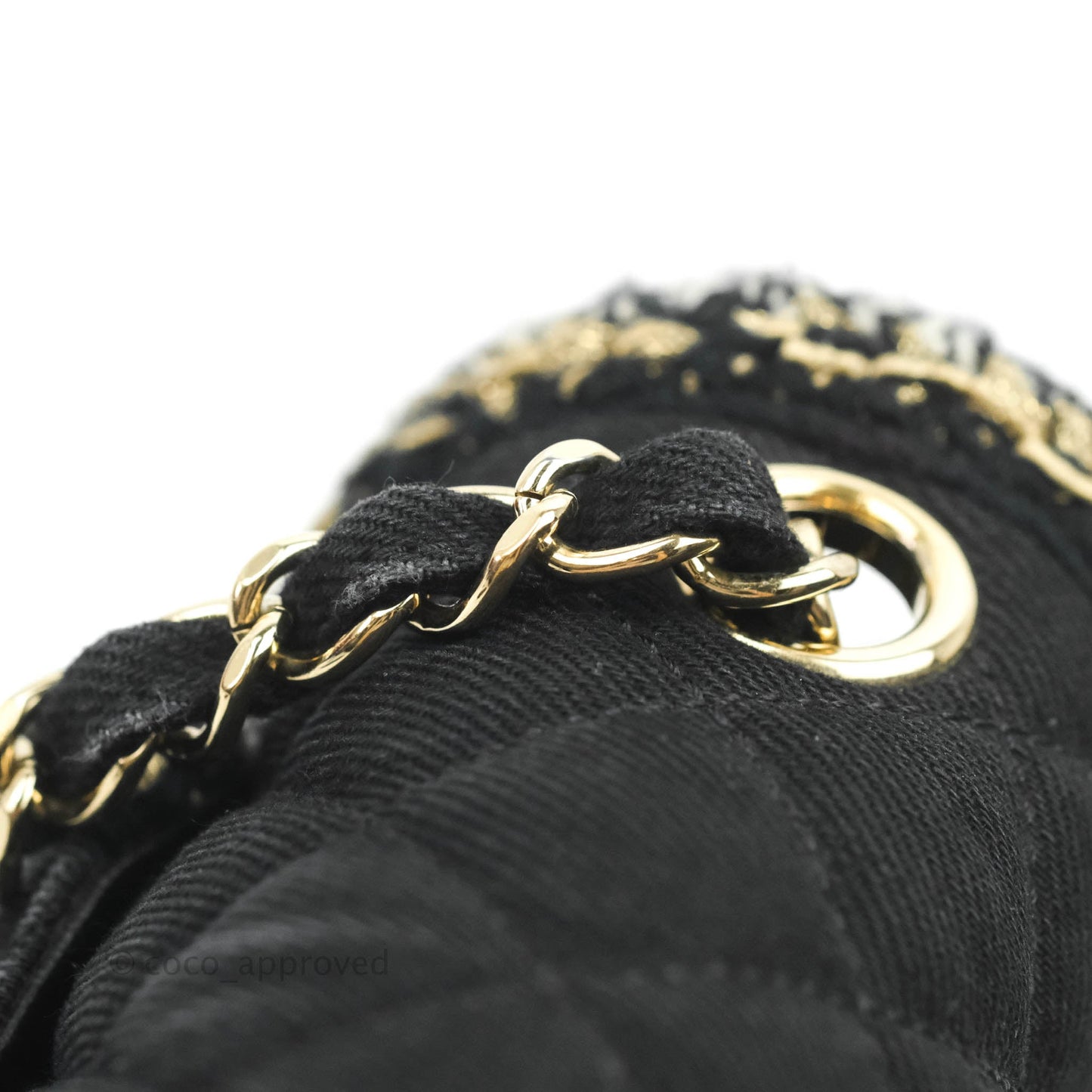 Chanel Classic Mini Rectangular Flap Bag Black Denim Braided Gold Hardware 18A