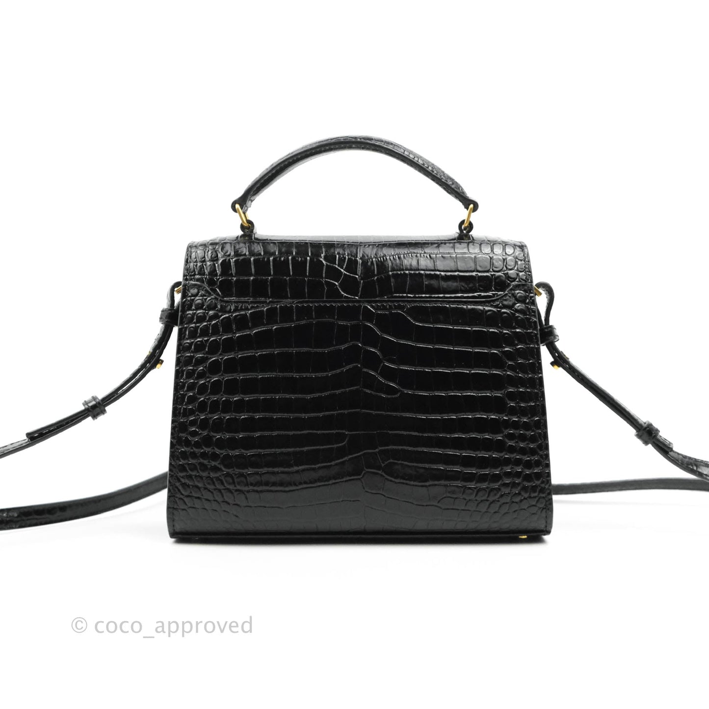 Saint Lauren Cassandra Mini Top Handle Bag Black Crocodile-embossed Shiny Calfskin