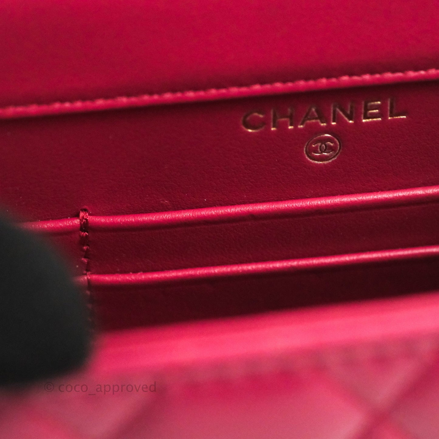 Chanel Quilted Perfect Fit Dark Pink Phone Holder Aged Gold Hardware