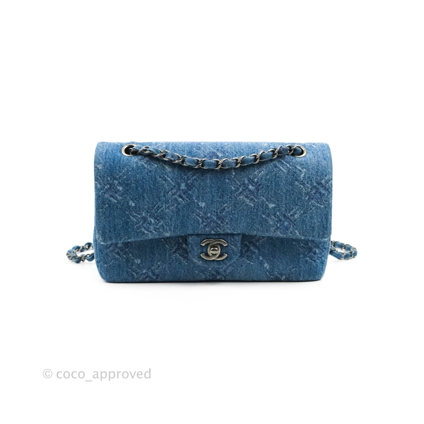 Chanel Classic M/L Medium Double Flap Blue Denim Ruthenium Hardware