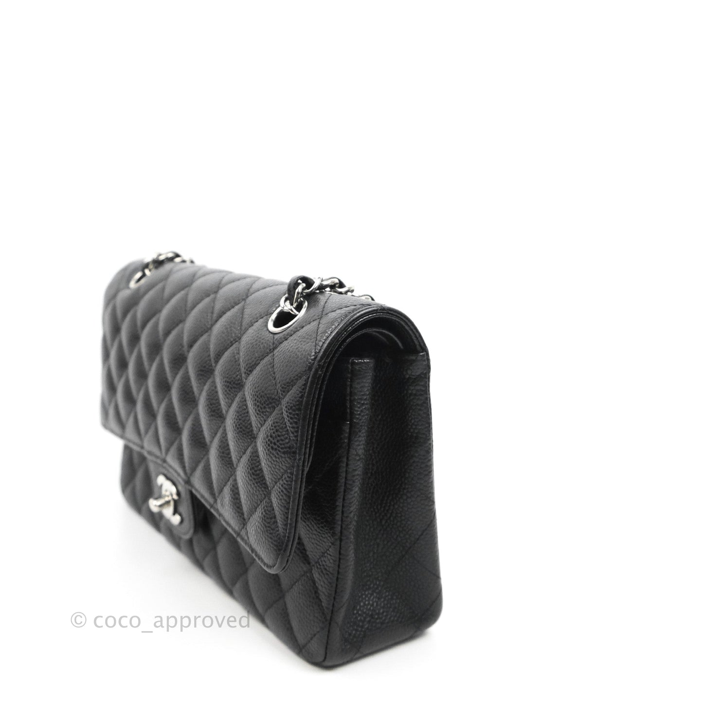 Chanel Classic M/L Medium Flap Quilted Black Caviar Silver Hardware