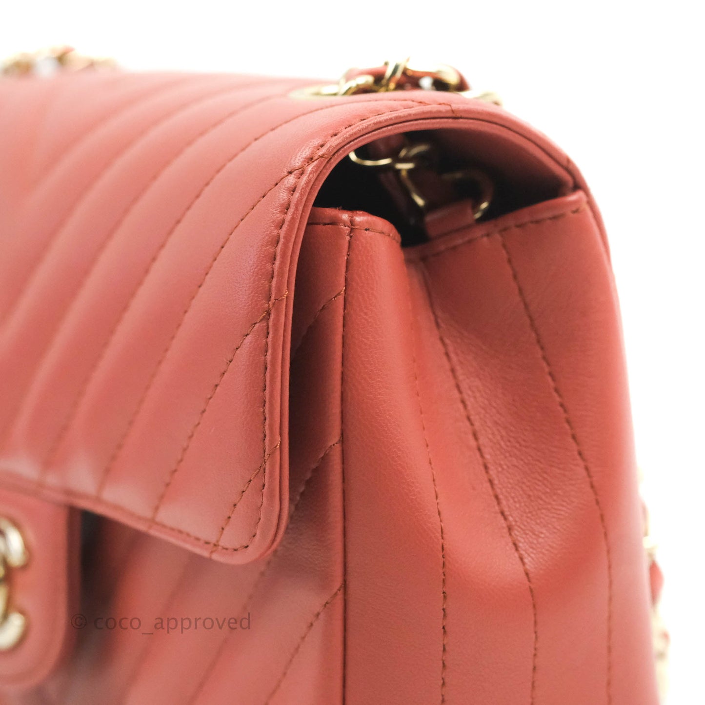Chanel Chevron Mini Rectangular Flap Brick Red Lambskin Aged Gold Hardware