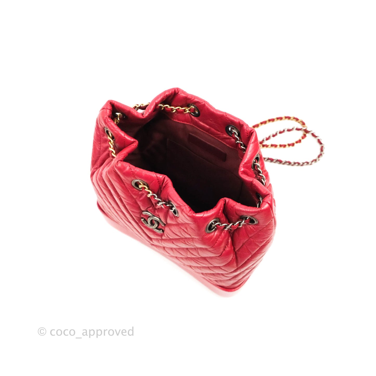 Chanel Small Chevron Gabrielle Backpack Dark Pink Aged Calfskin