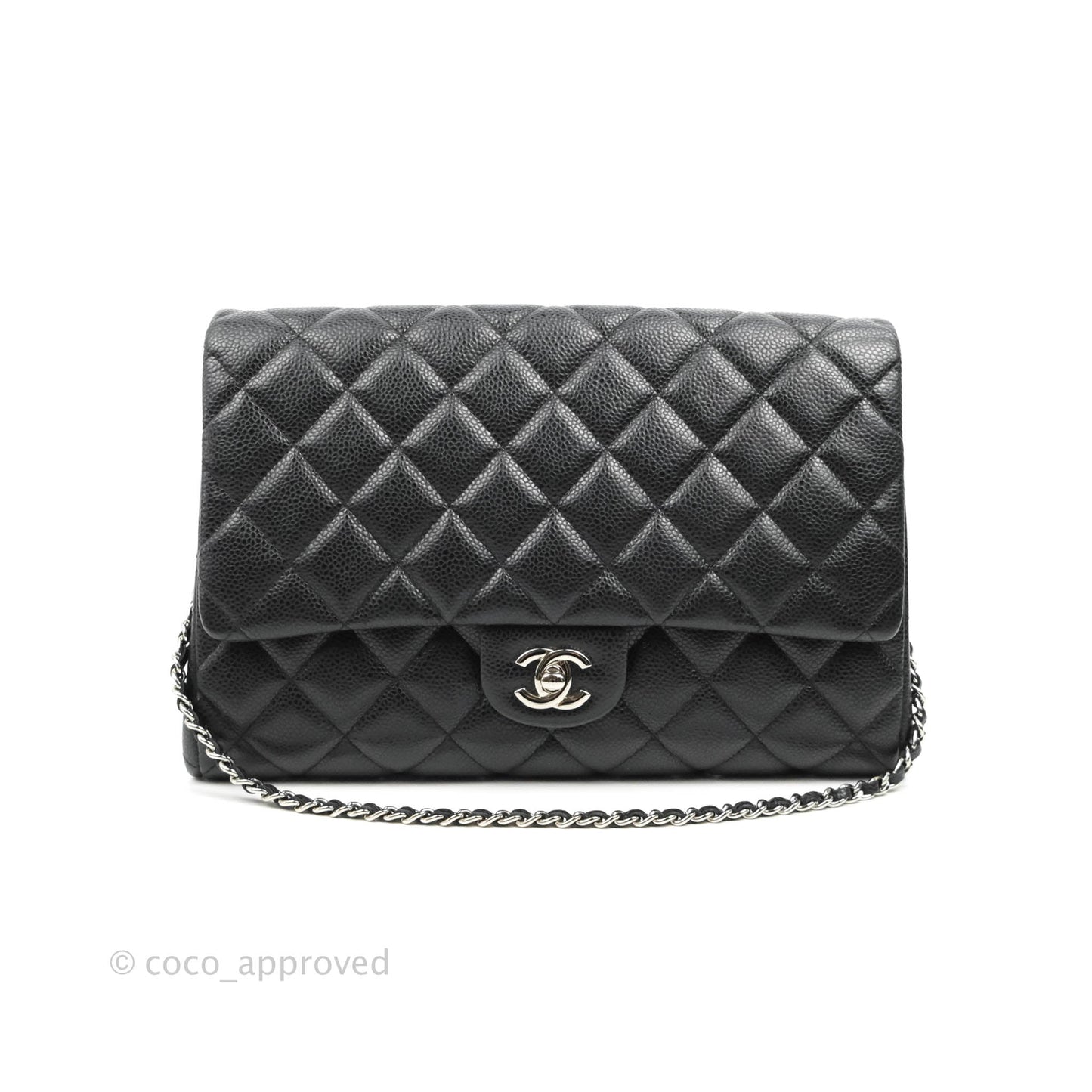Chanel Quilted Clutch with Chain Black Caviar Silver Hardware