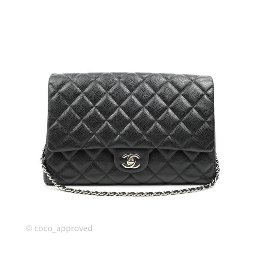 Chanel Quilted Clutch with Chain Black Caviar Silver Hardware