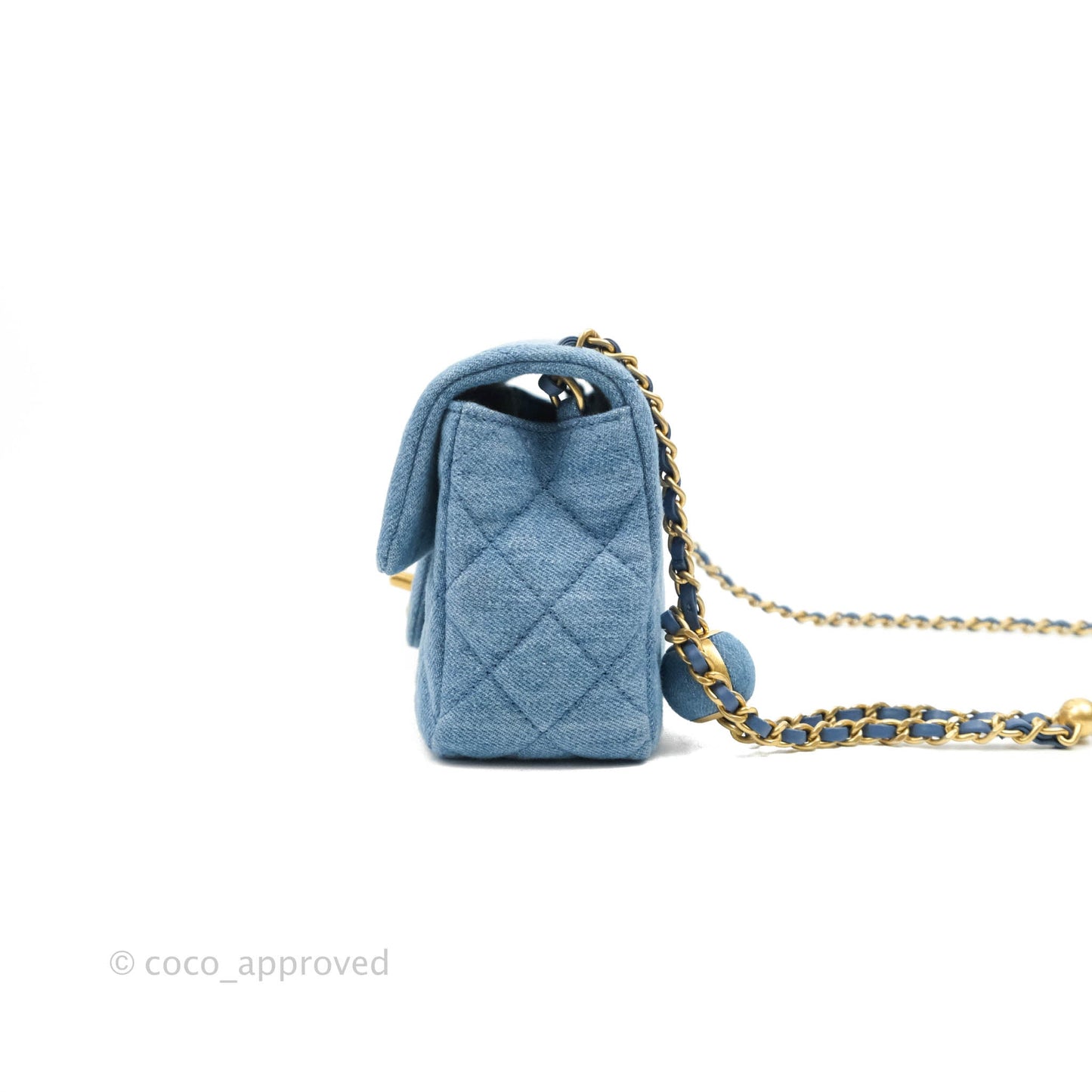 Chanel Mini Rectangular Pearl Crush Quilted Denim Aged Gold Hardware 22C