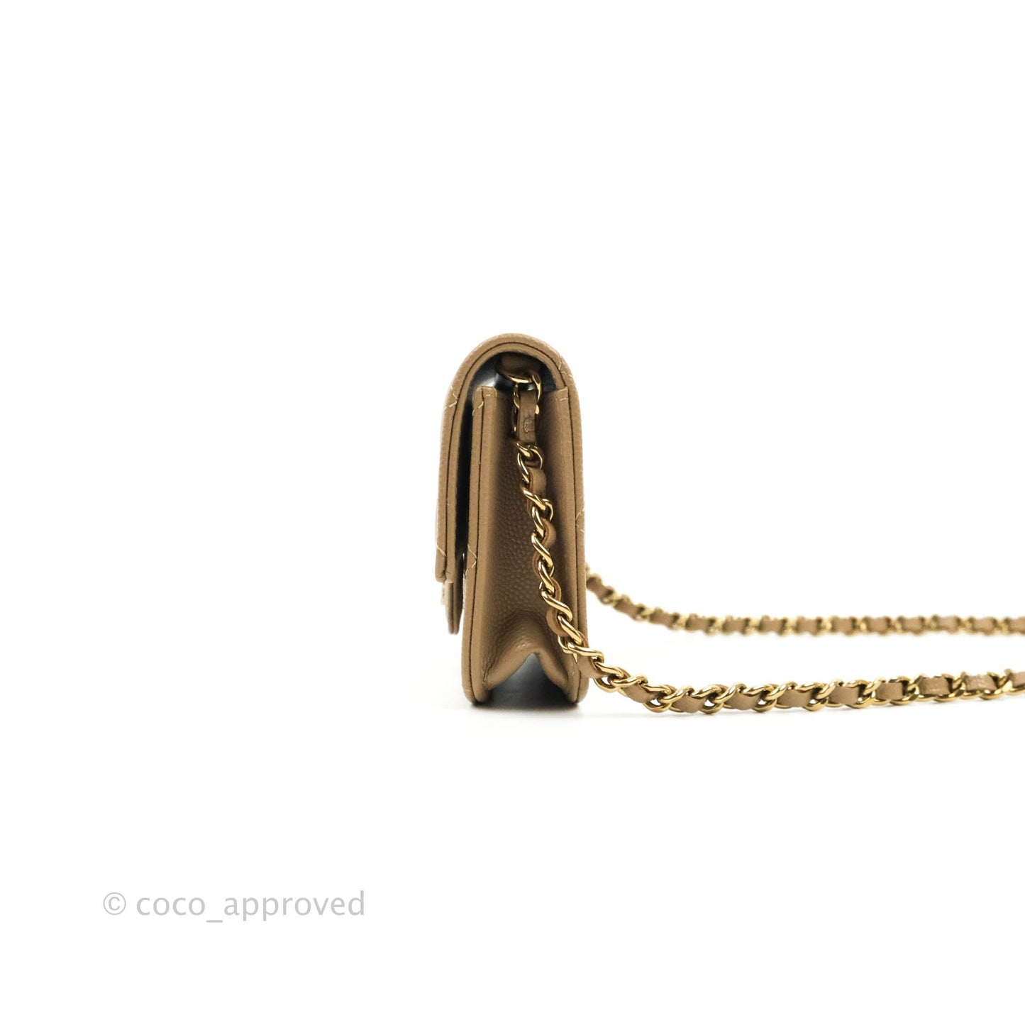 Chanel Mini Wallet With Chain Dark Beige Caviar Gold Hardware