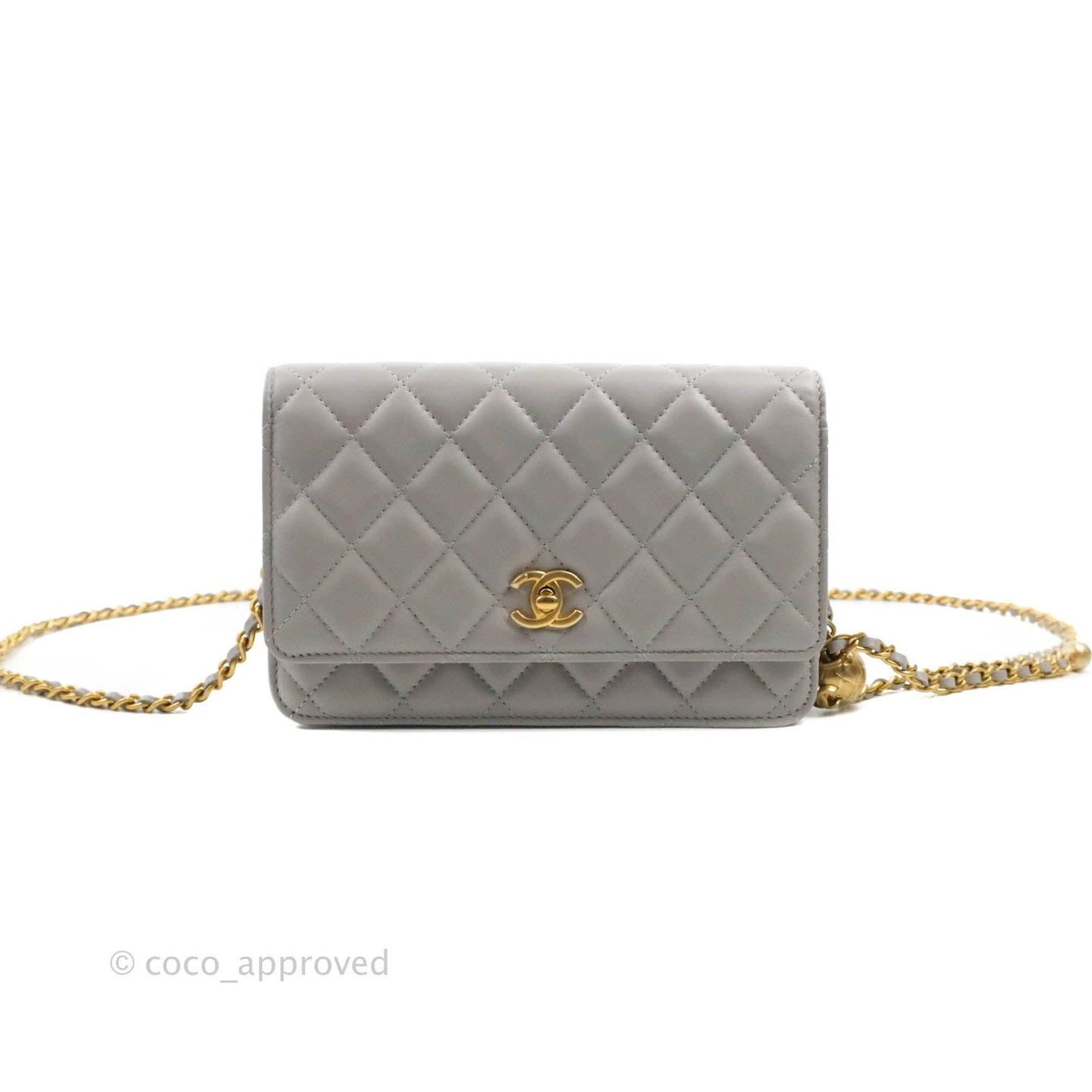 Chanel Quilted Pearl Crush Wallet on Chain WOC Grey Lambskin Aged Gold Hardware