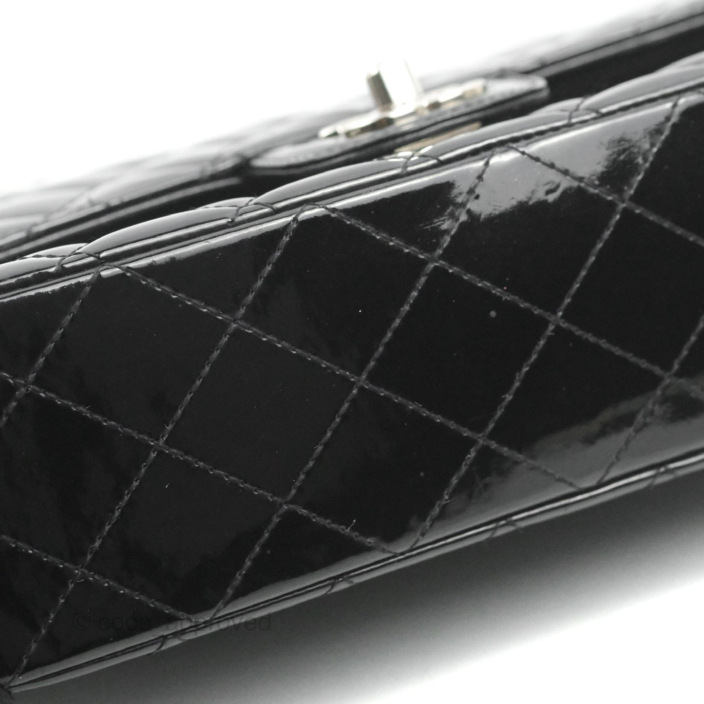 Chanel Classic M/L Medium Flap Quilted Black Patent Silver Hardware