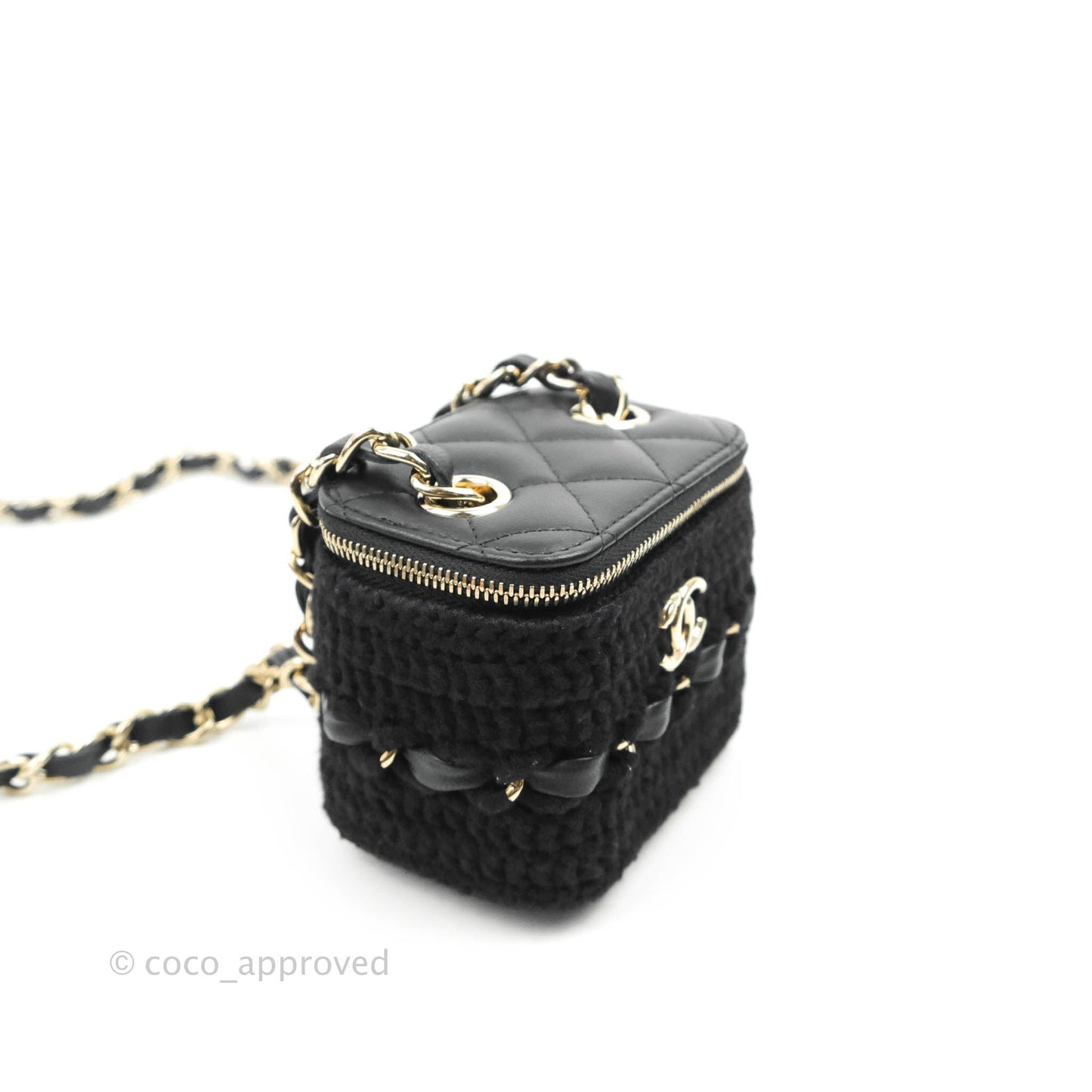 Chanel Mini Vanity With Chain Black Lambskin Crochet Gold Hardware