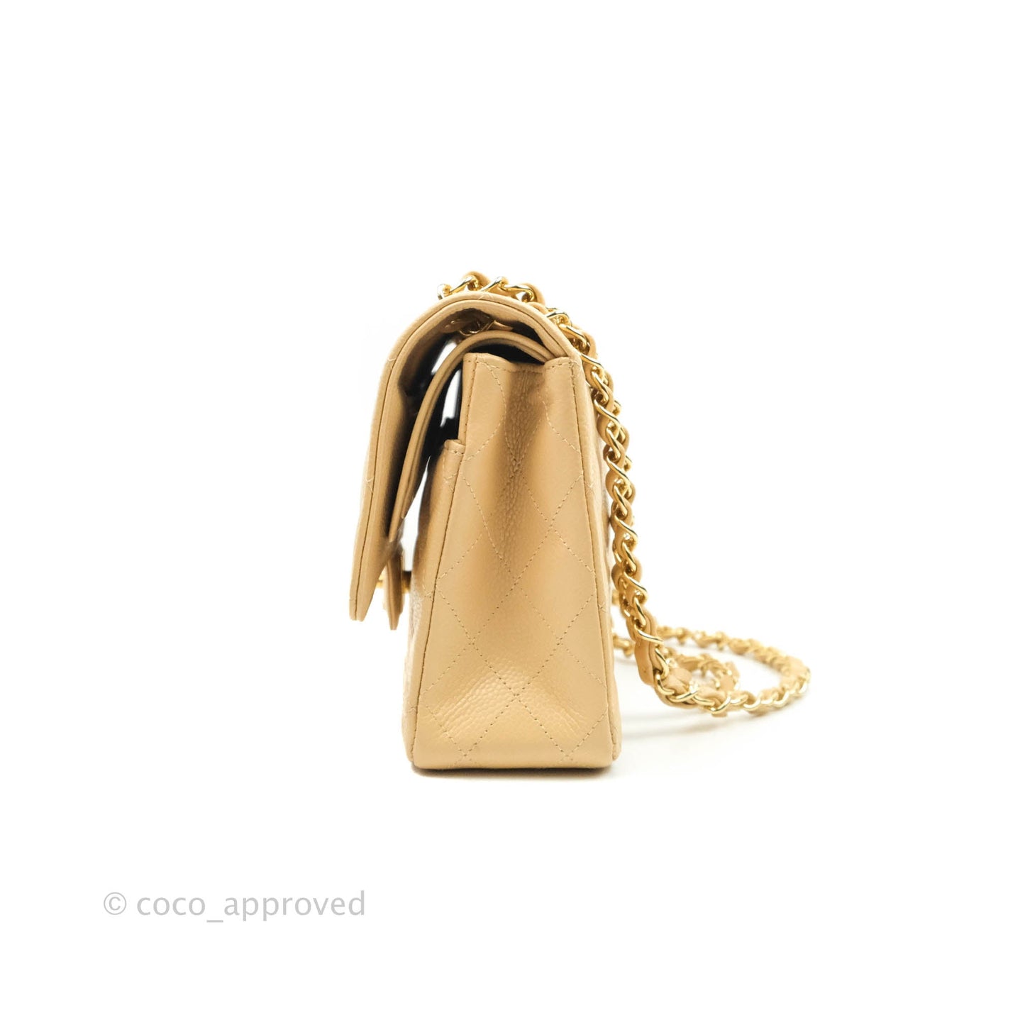 Chanel Classic M/L Medium Flap Quilted Beige Caviar Gold Hardware