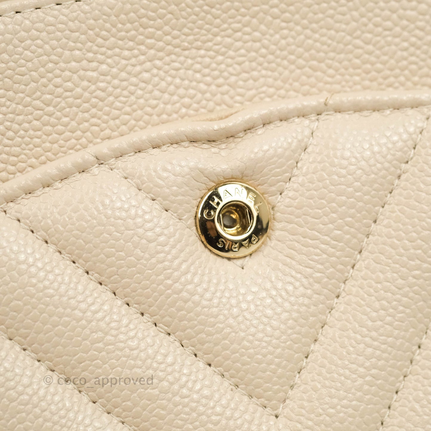 Chanel Classic M/L Medium Double Flap Chevron Ivory Caviar Gold Hardware