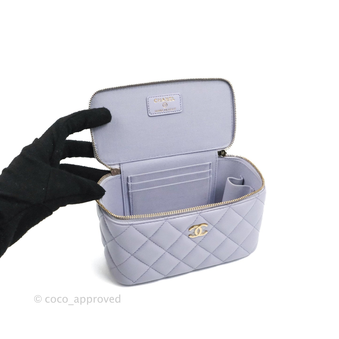 Chanel Vanity Rectangular Top Handle Lilac Lambskin Gold Hardware