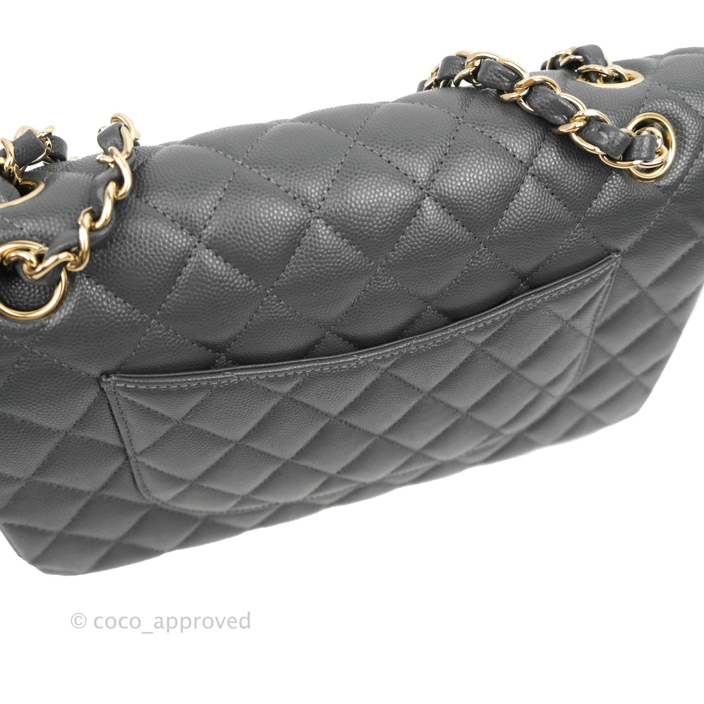 Chanel Classic M/L Medium Flap Quilted Dark Grey Caviar Gold Hardware 21B