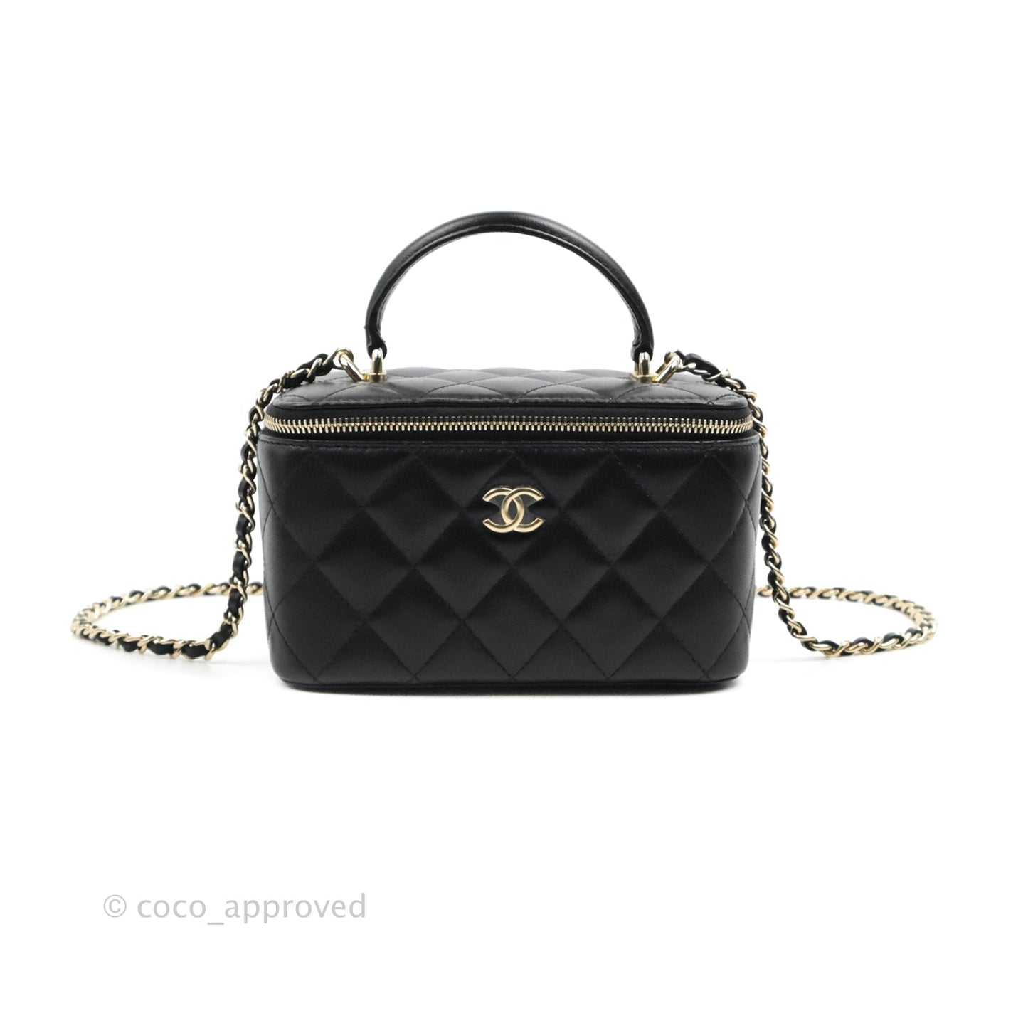 Chanel Vanity Rectangular Top Handle Black Lambskin Gold Hardware