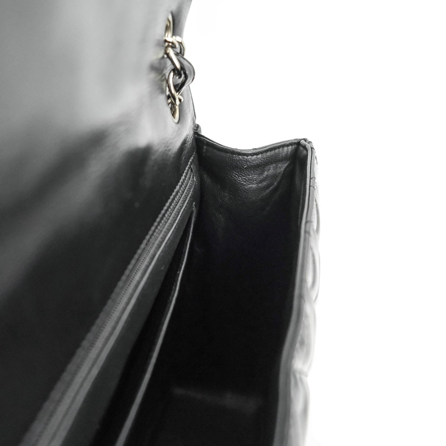 Chanel Quilted Maxi Single Flap Black Patent Silver Hardware