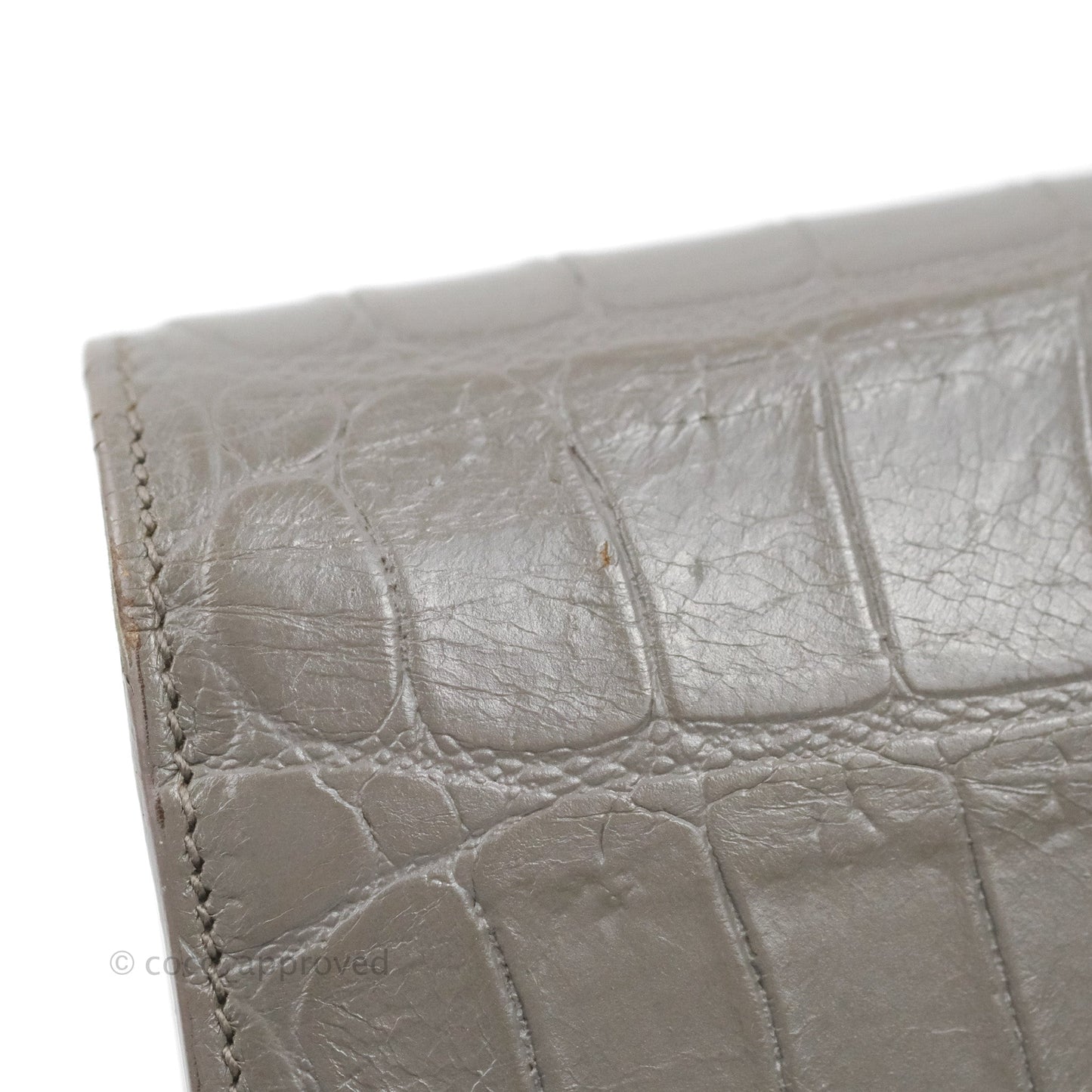 Saint Laurent Clutch Bag Grey Croc-Embossed Silver Hardware