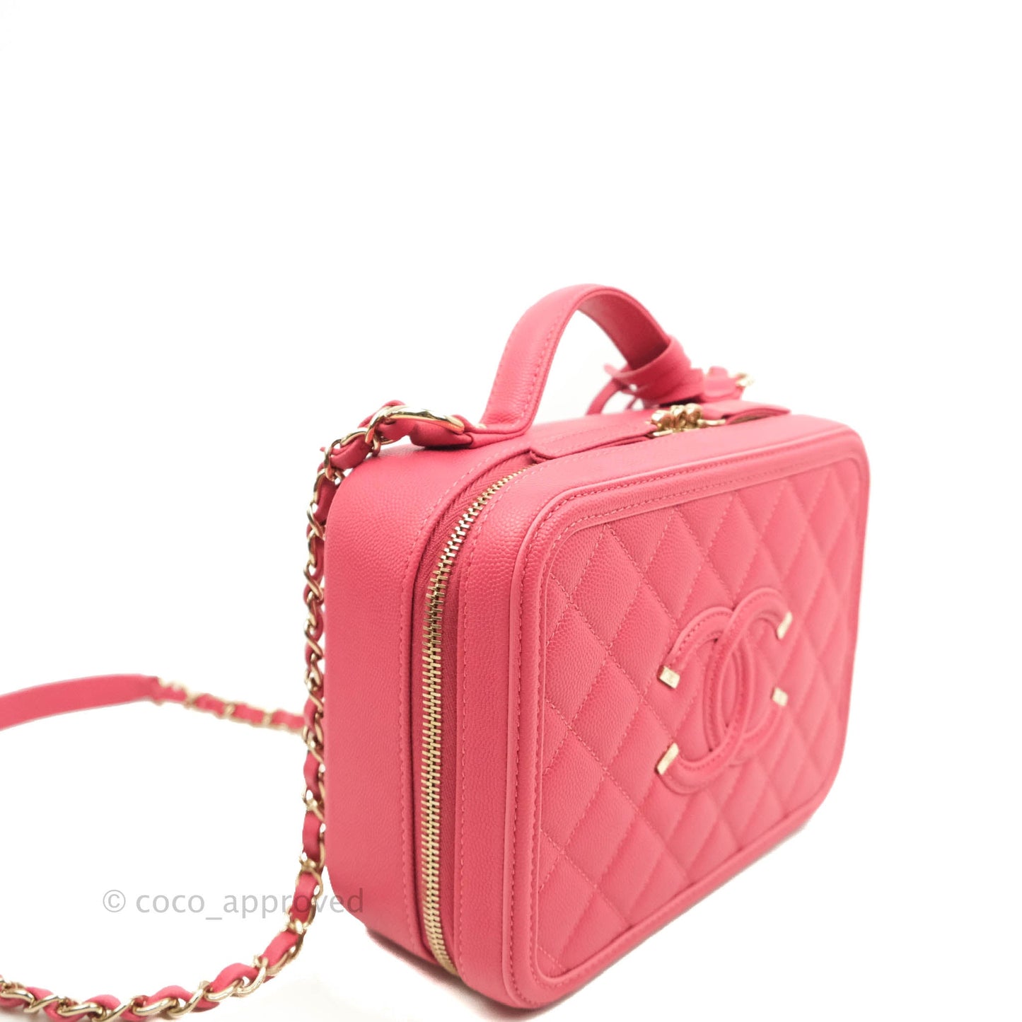 Chanel Quilted Medium CC Filigree Vanity Case Rosy Pink Caviar Gold Hardware