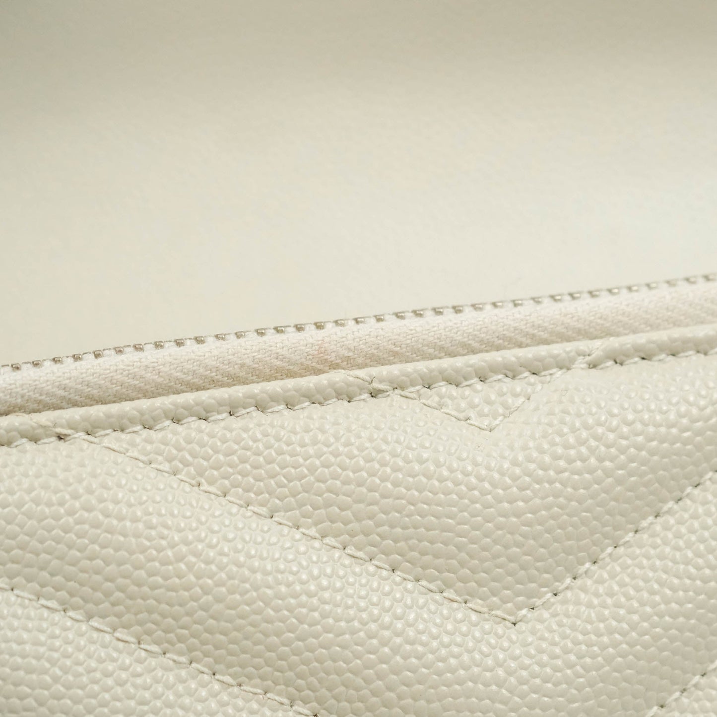 Saint Laurent Wallet on Chain White Grained Leather Silver Hardware