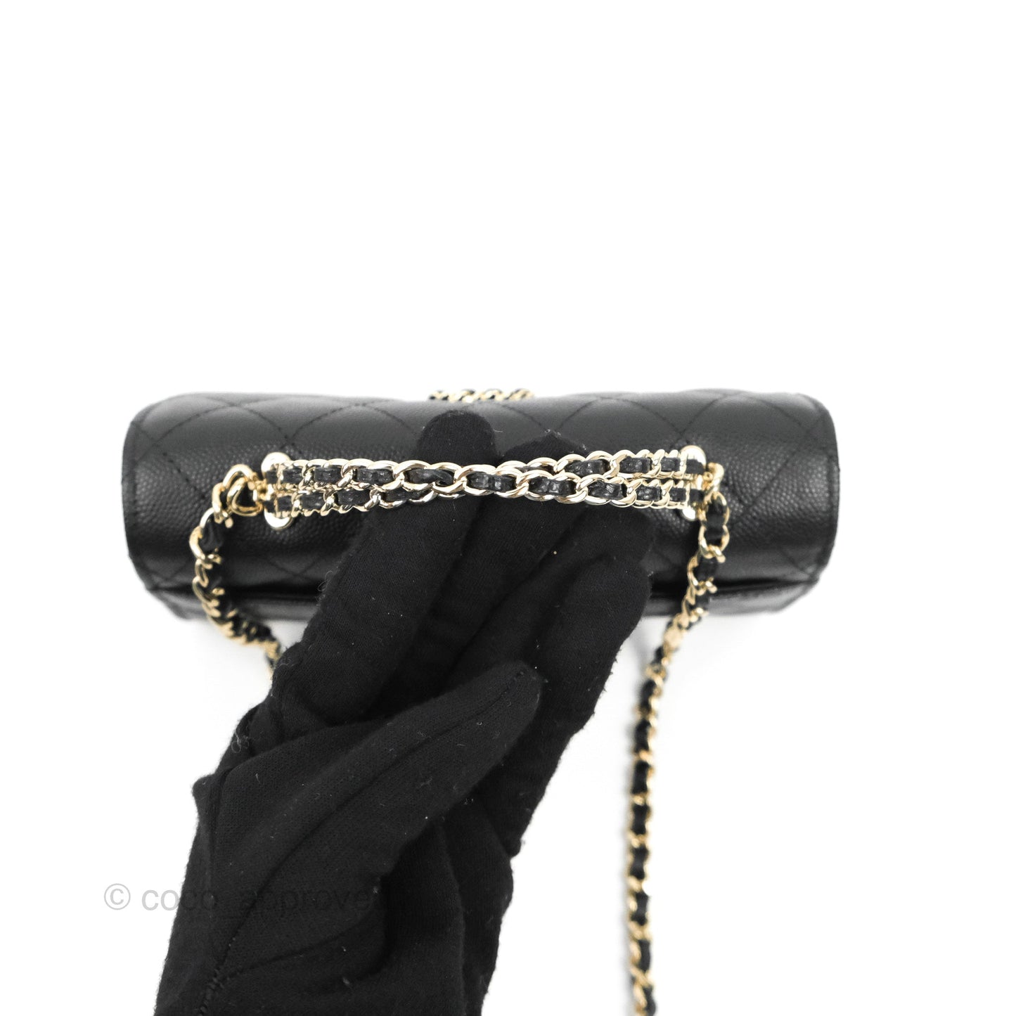 Chanel Top Handle Clutch with Chain Black Caviar Light Gold Hardware 23P