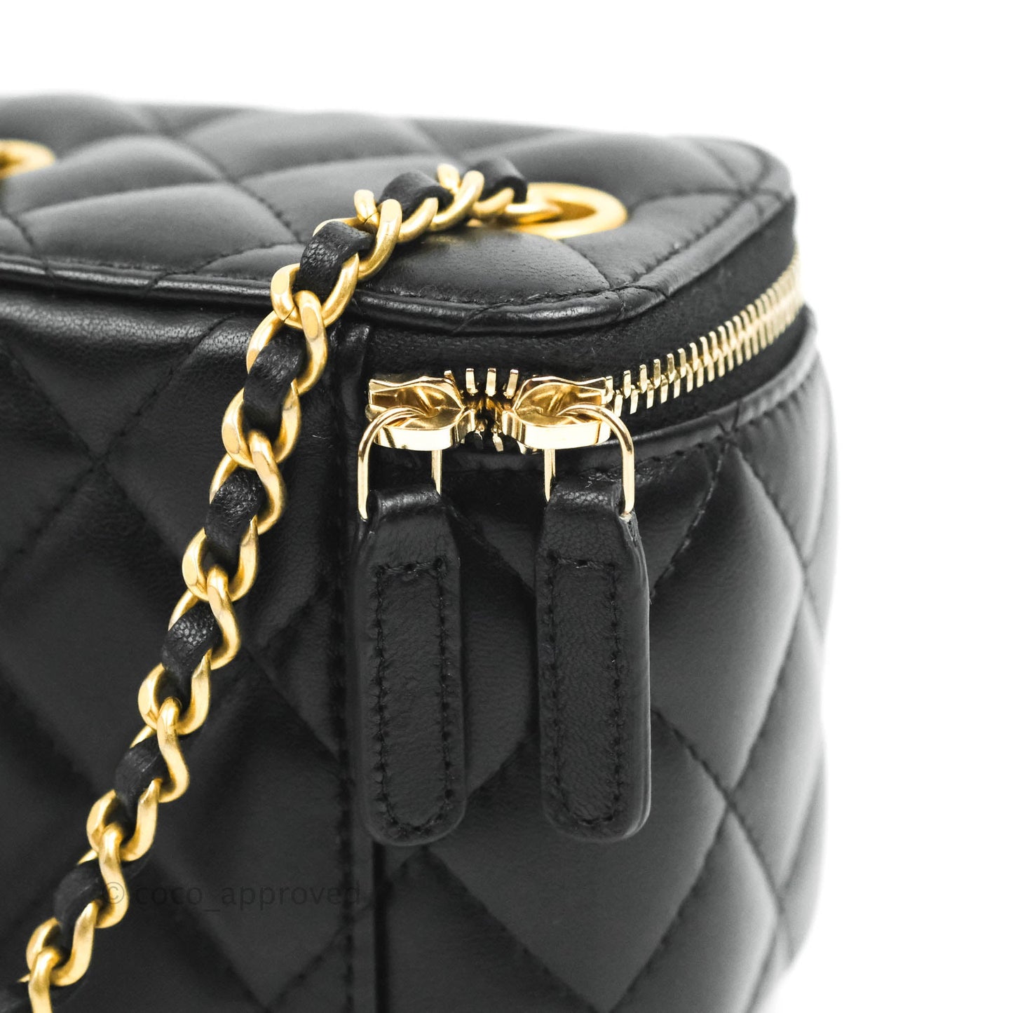 Chanel Classic Mini Pearl Crush Vanity With Chain Black Lambskin Aged Gold Hardware