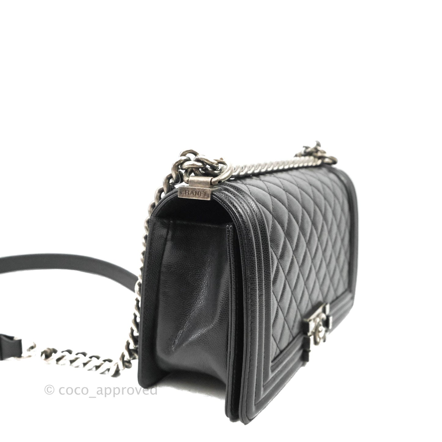 Chanel Quilted Medium Boy Black Caviar Ruthenium Hardware