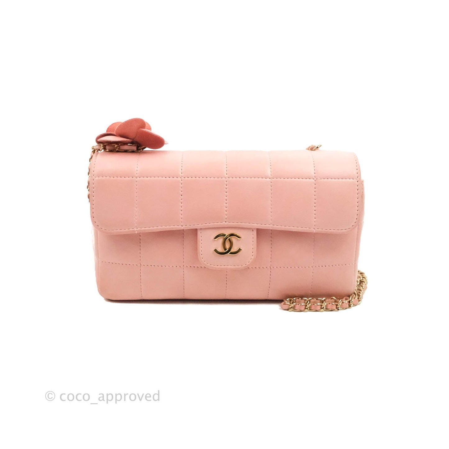 Chanel Vintage Quilted Mini Chocolate Bar Camellia Flap Pink Lambskin Gold Hardware