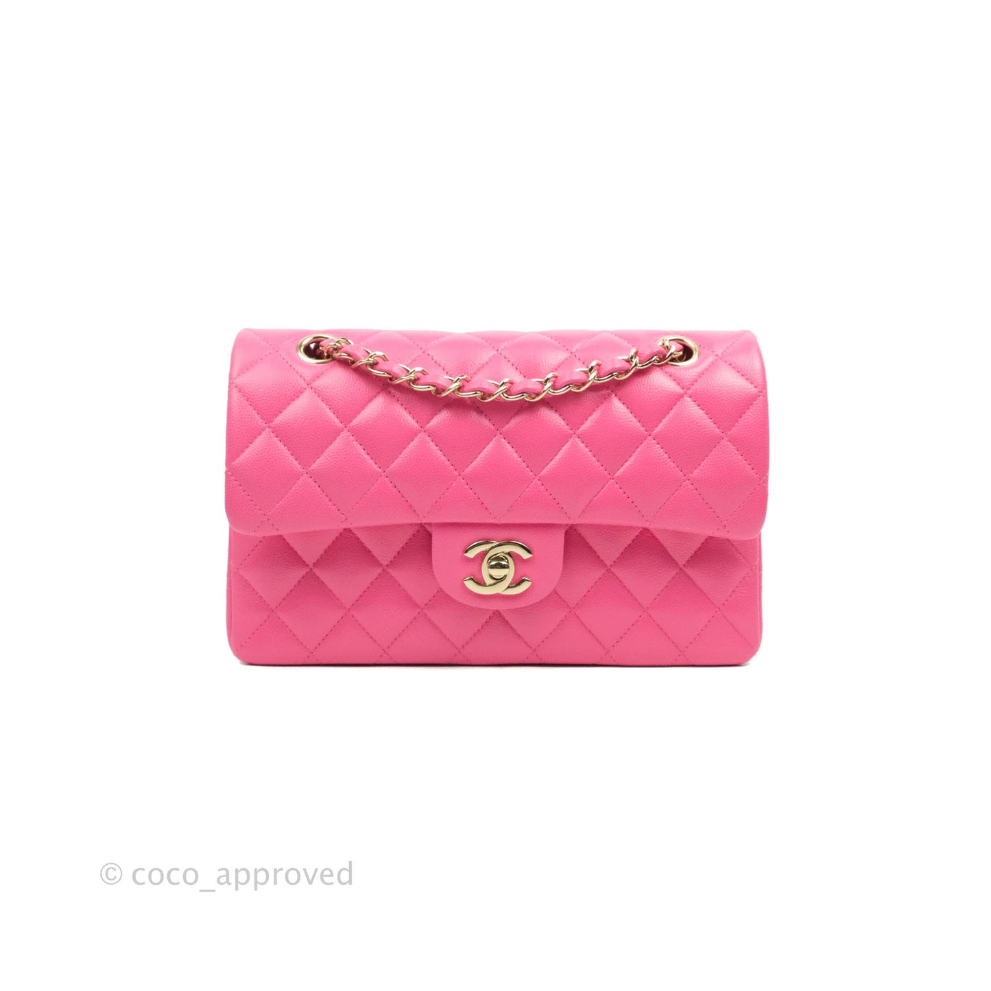 Chanel Small Classic Quilted Flap Pink Caviar Gold Hardware