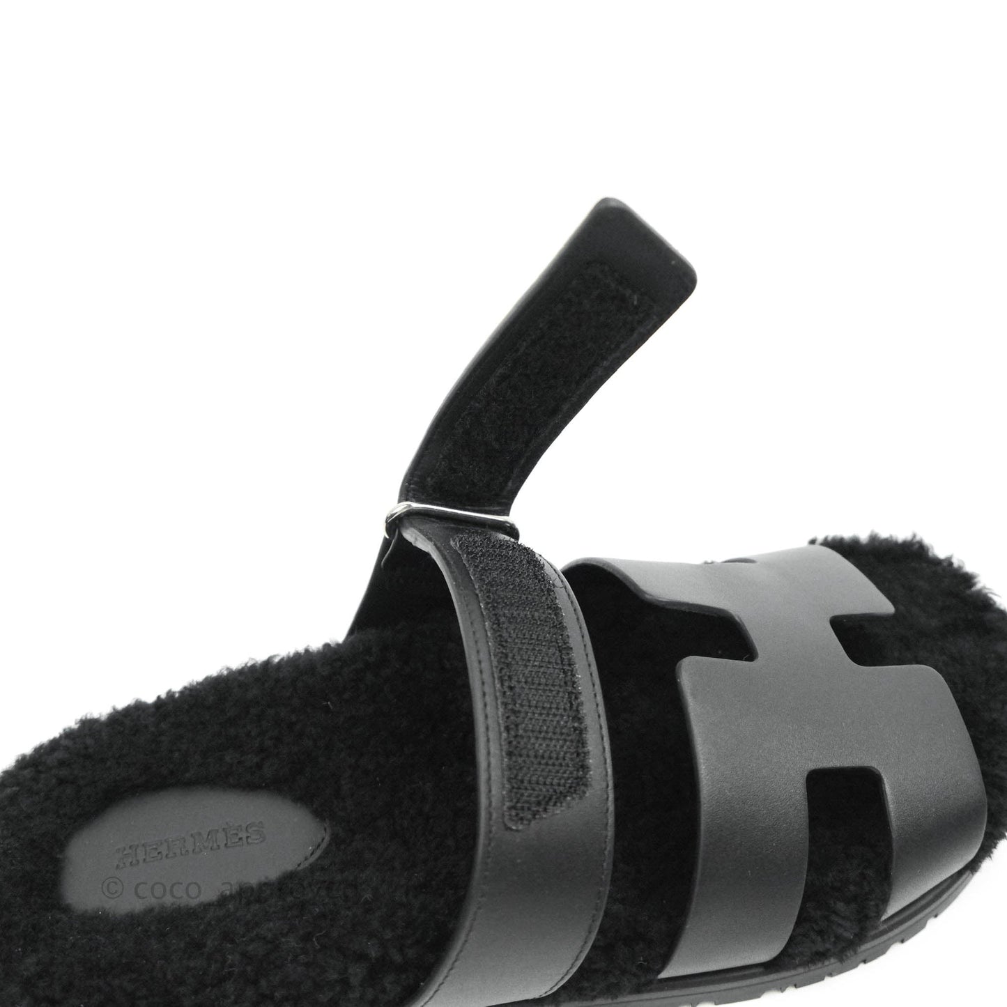 Hermès Chypre Sandal Shearling Black Calfskin