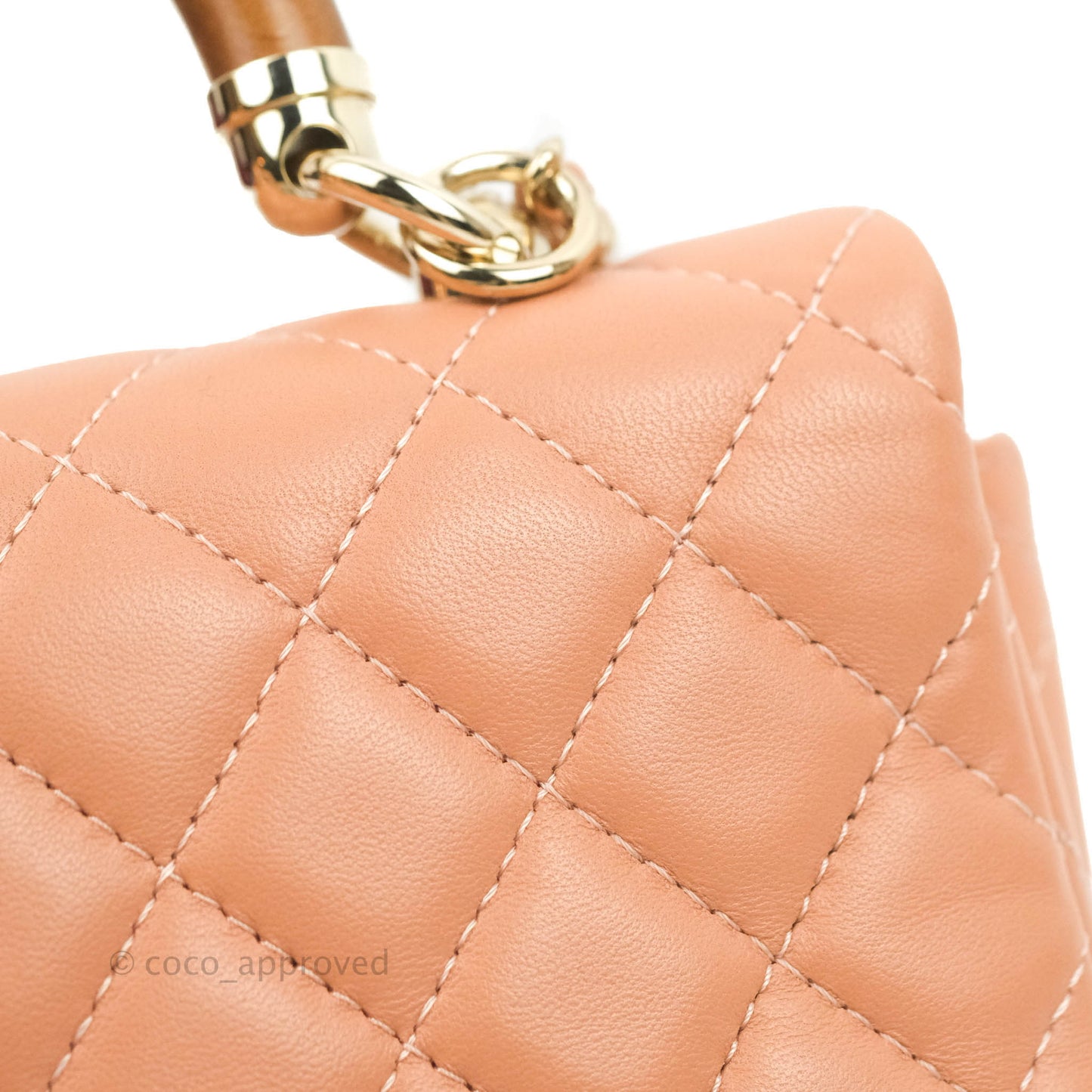 Chanel Quilted Knock On Wood Top Handle Bag Beige Pink Lambskin Gold Hardware