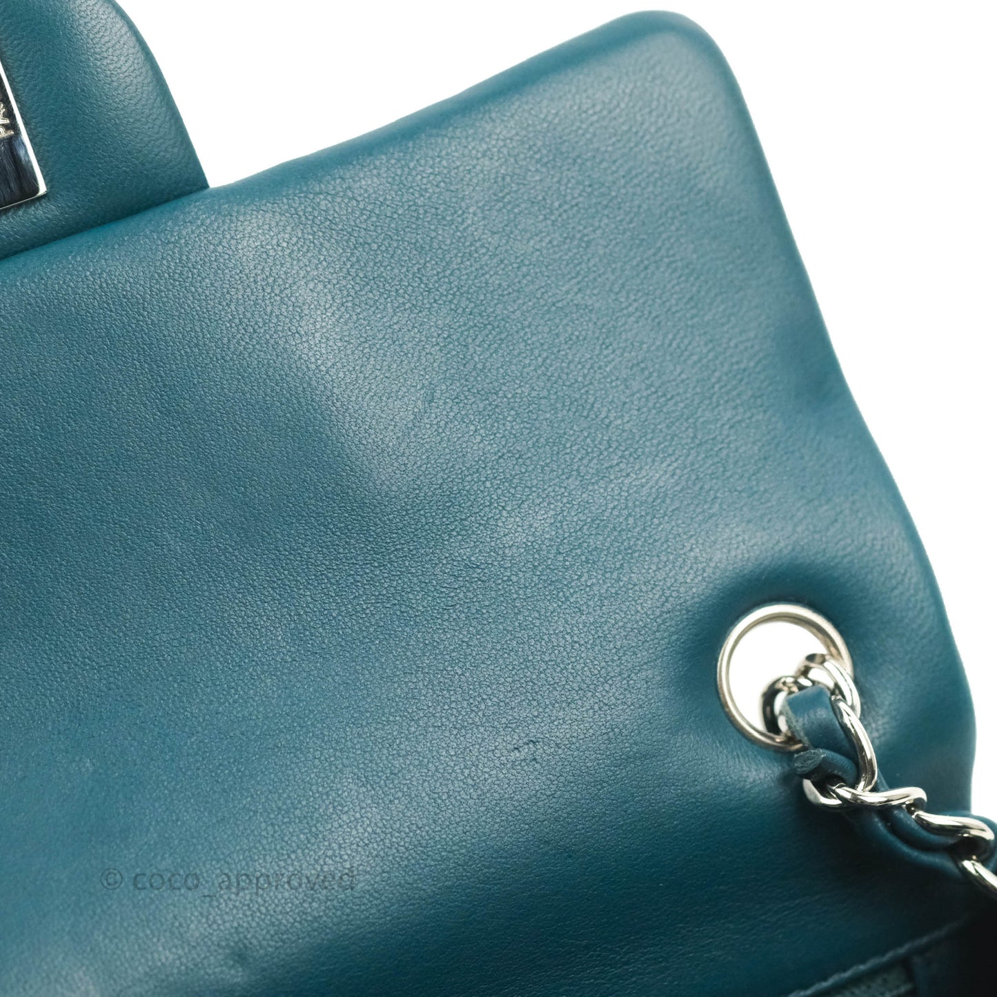 Chanel Quilted Mini Rectangular Flap Teal Lambskin Silver Hardware