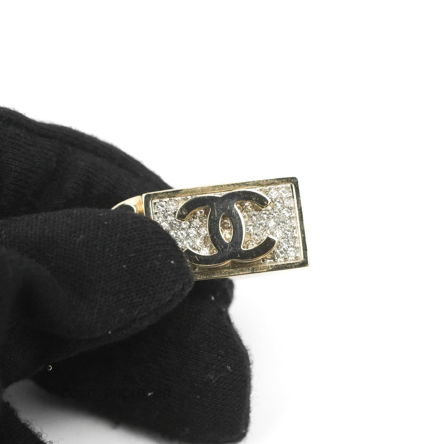 Chanel Chain CC Crystal Plate Drop Earrings Gold Tone 21C