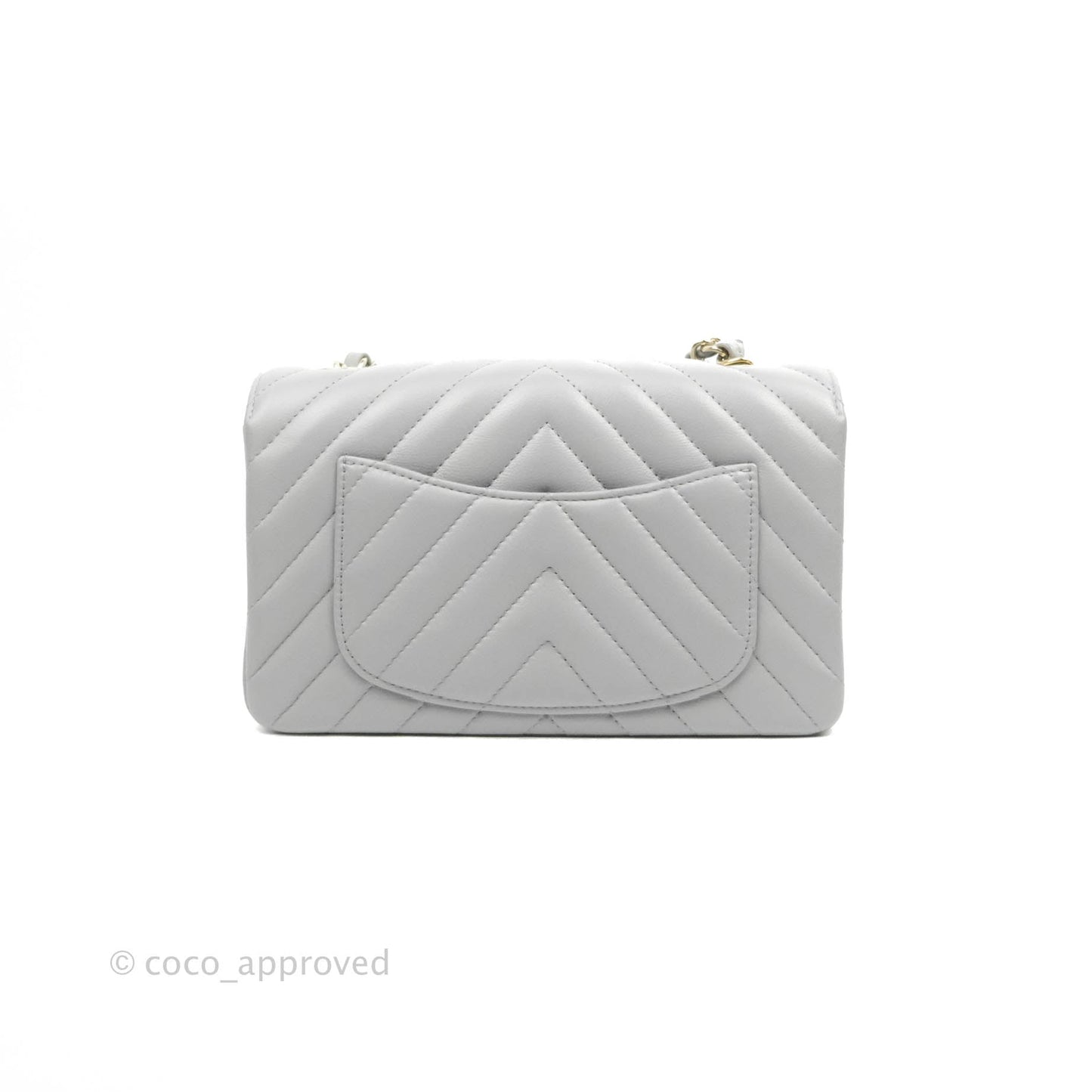 Chanel Chevron Mini Rectangular Flap Grey Lambskin Gold Hardware 20S