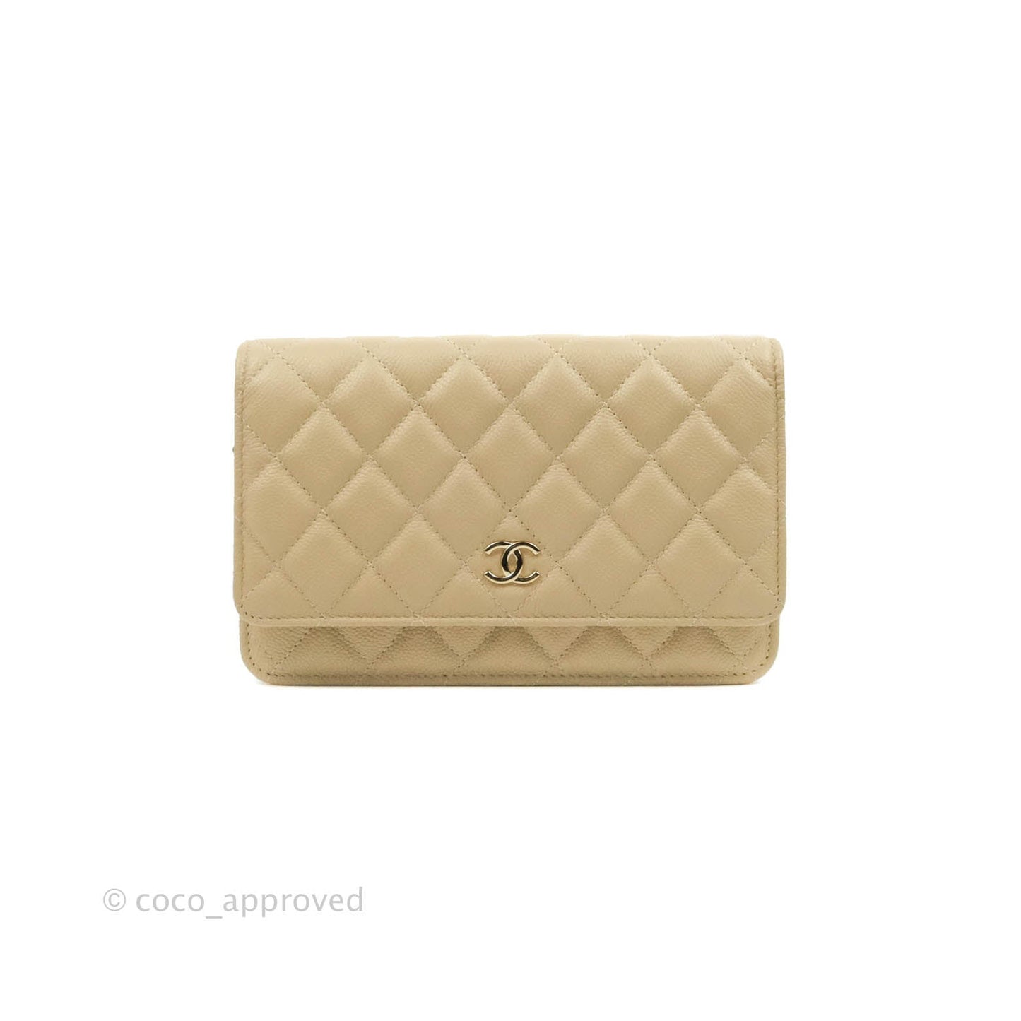 Chanel Quilted Wallet on Chain WOC Beige Caviar Gold Hardware