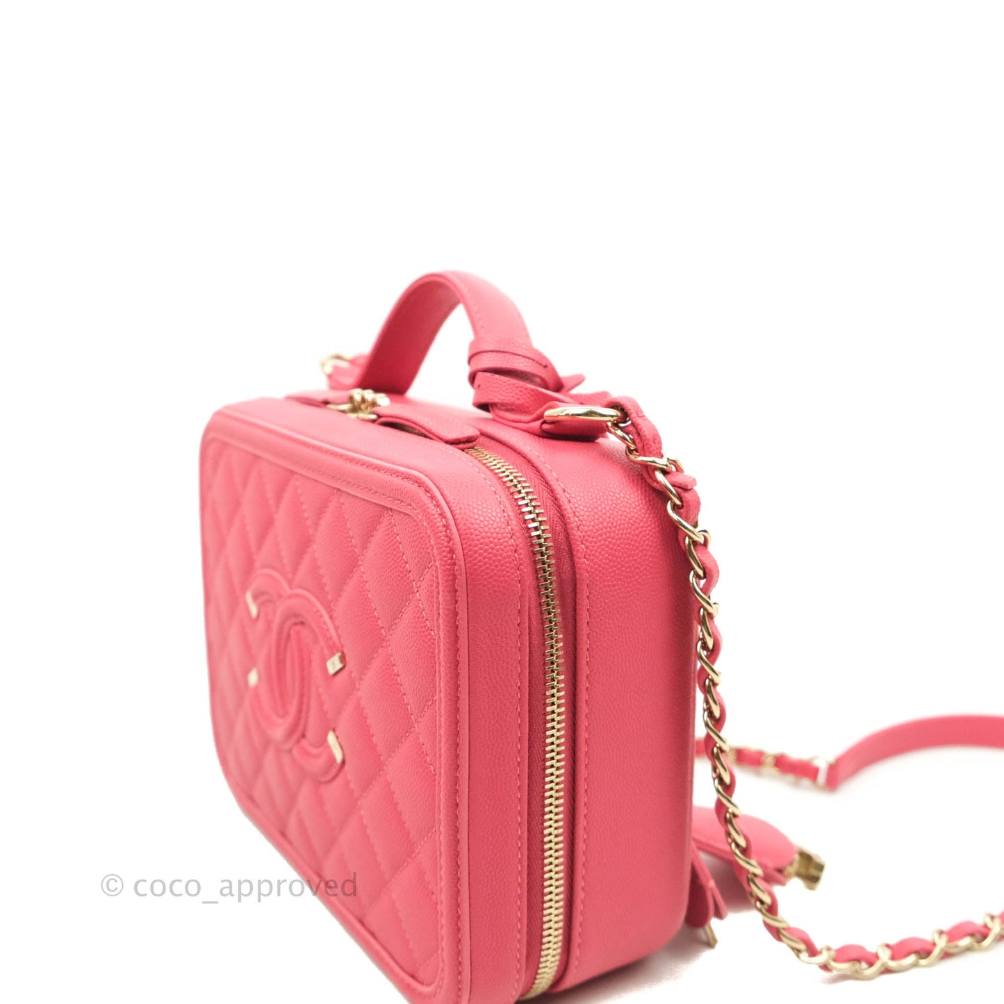 Chanel Quilted Medium CC Filigree Vanity Case Rosy Pink Caviar Gold Hardware