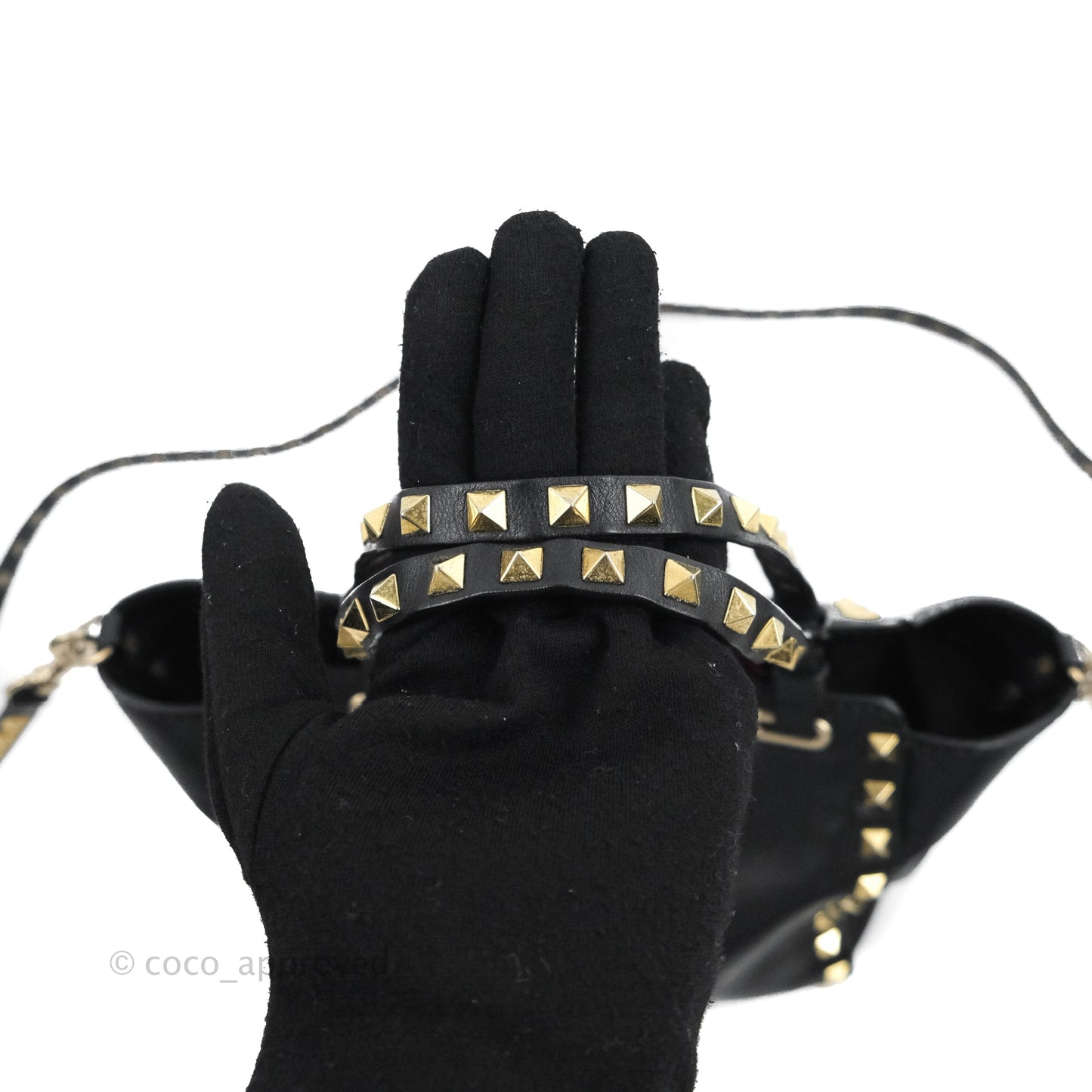 Valentino Garavani Mini Trapeze Rockstud Black Grained Calfskin Gold Hardware