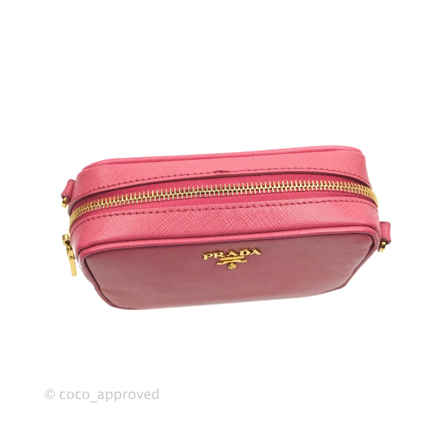 Prada Saffiano Mini Camera Bag in Red Gold Hardware