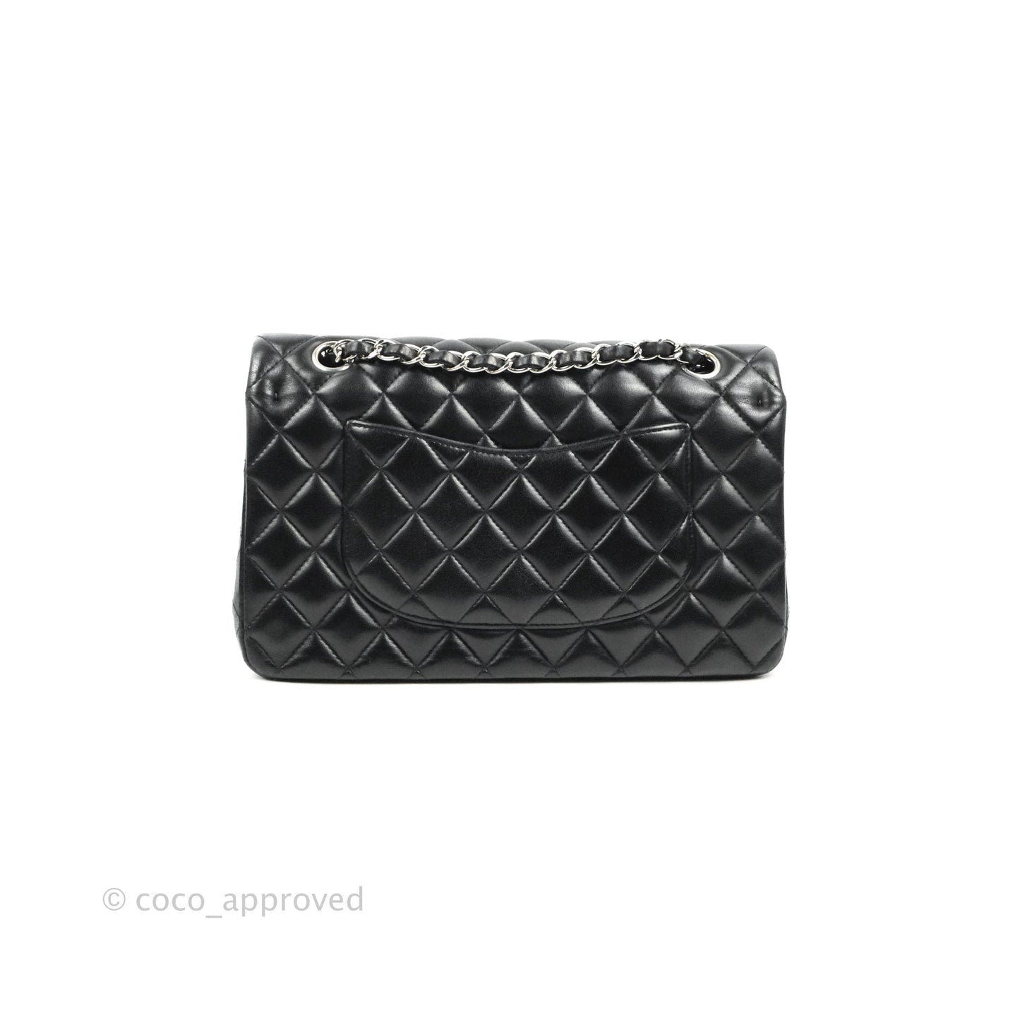 Chanel Classic M/L Medium Flap Quilted Black Lambskin Silver Hardware