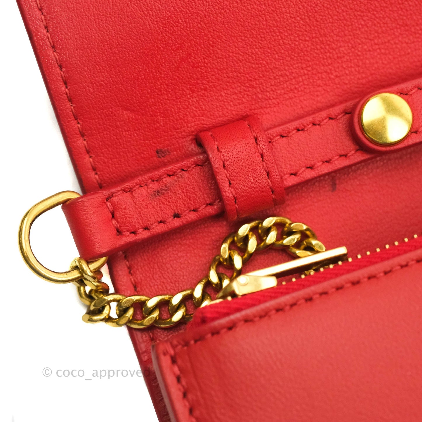 Celine Frame Evening Chain Clutch Ivory Red Smooth Lambskin Gold Hardware