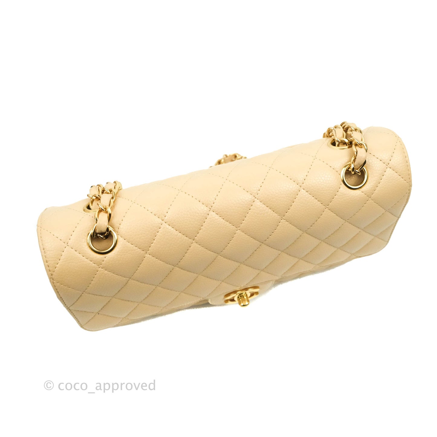 Chanel Classic M/L Medium Flap Quilted Beige Caviar Gold Hardware