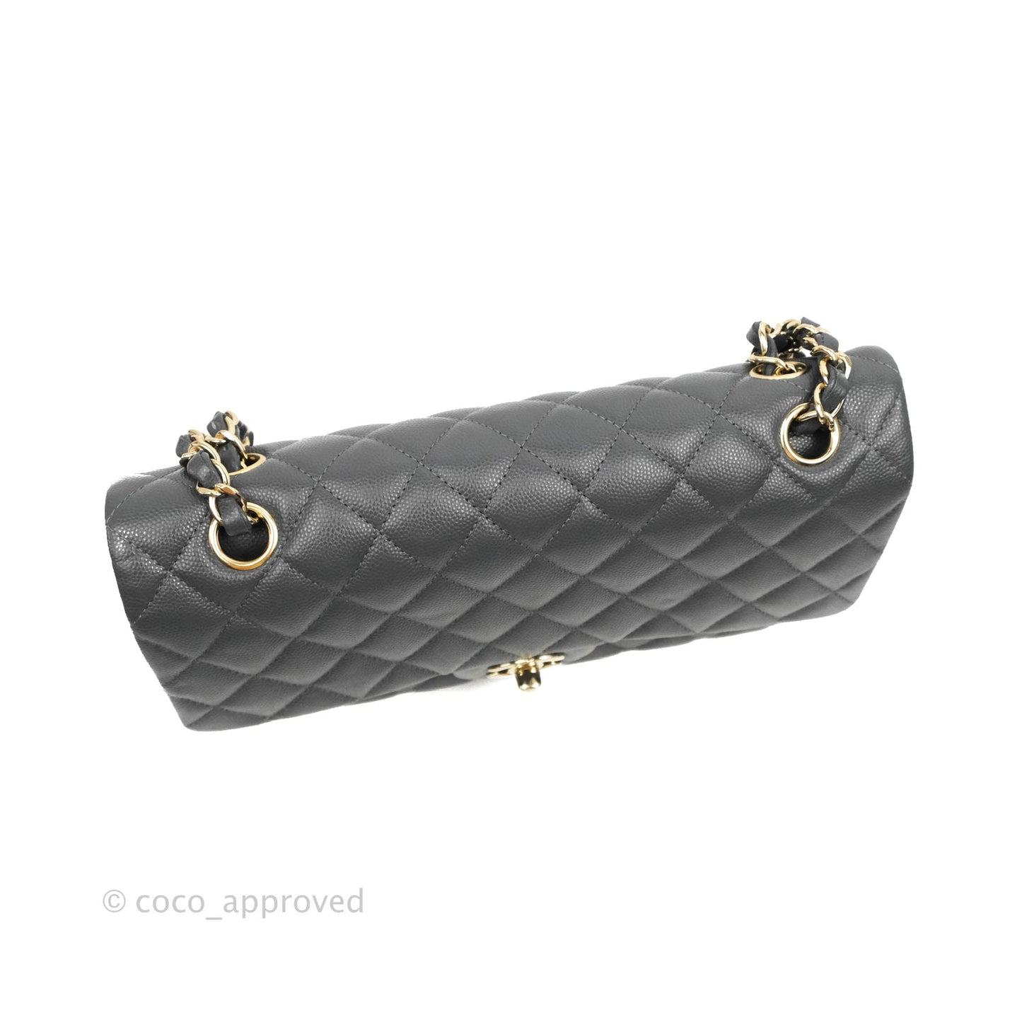 Chanel Classic M/L Medium Flap Quilted Dark Grey Caviar Gold Hardware 21B