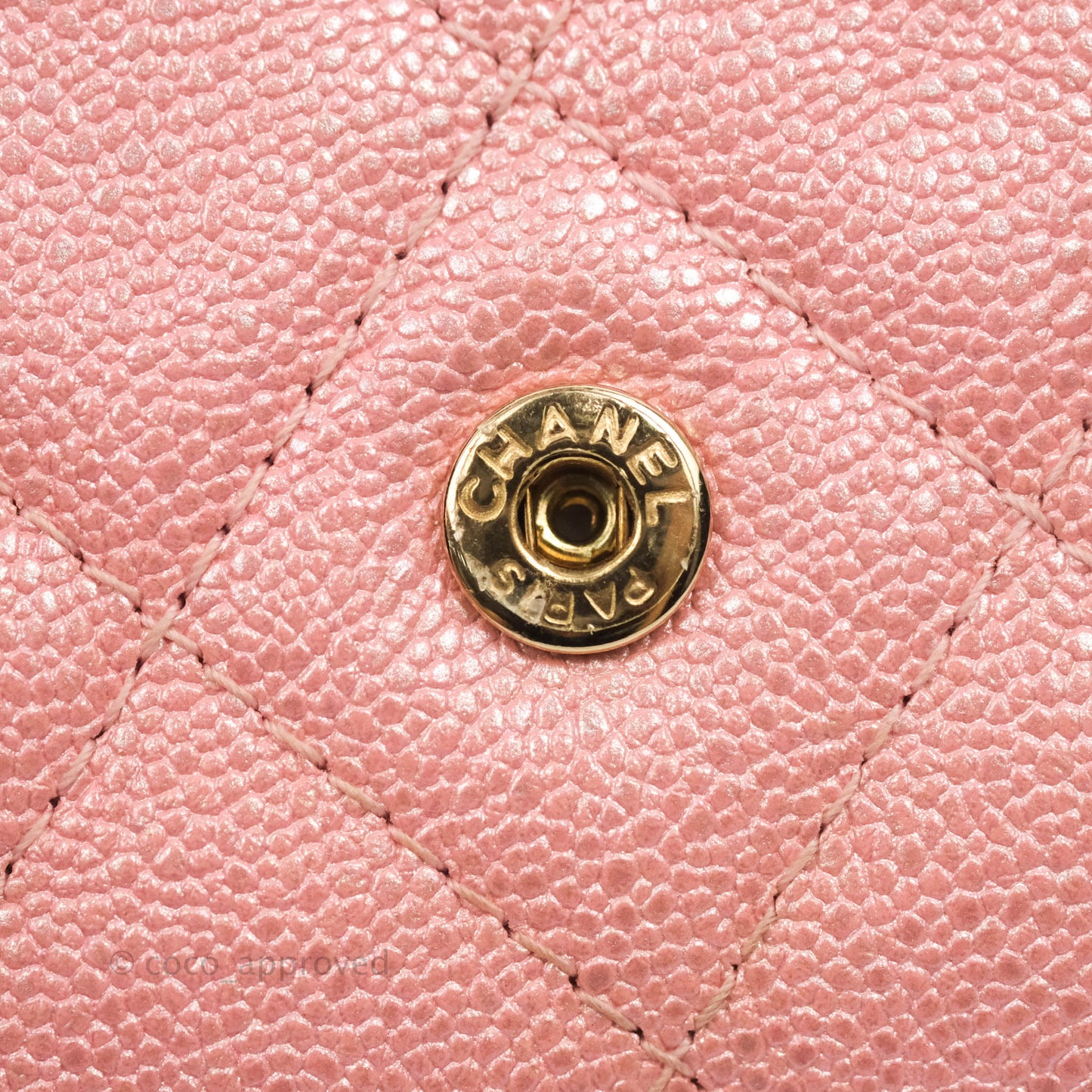 Chanel Mini Quilted Wallet On Chain WOC Caviar Iridescent Pink Gold Hardware 19S