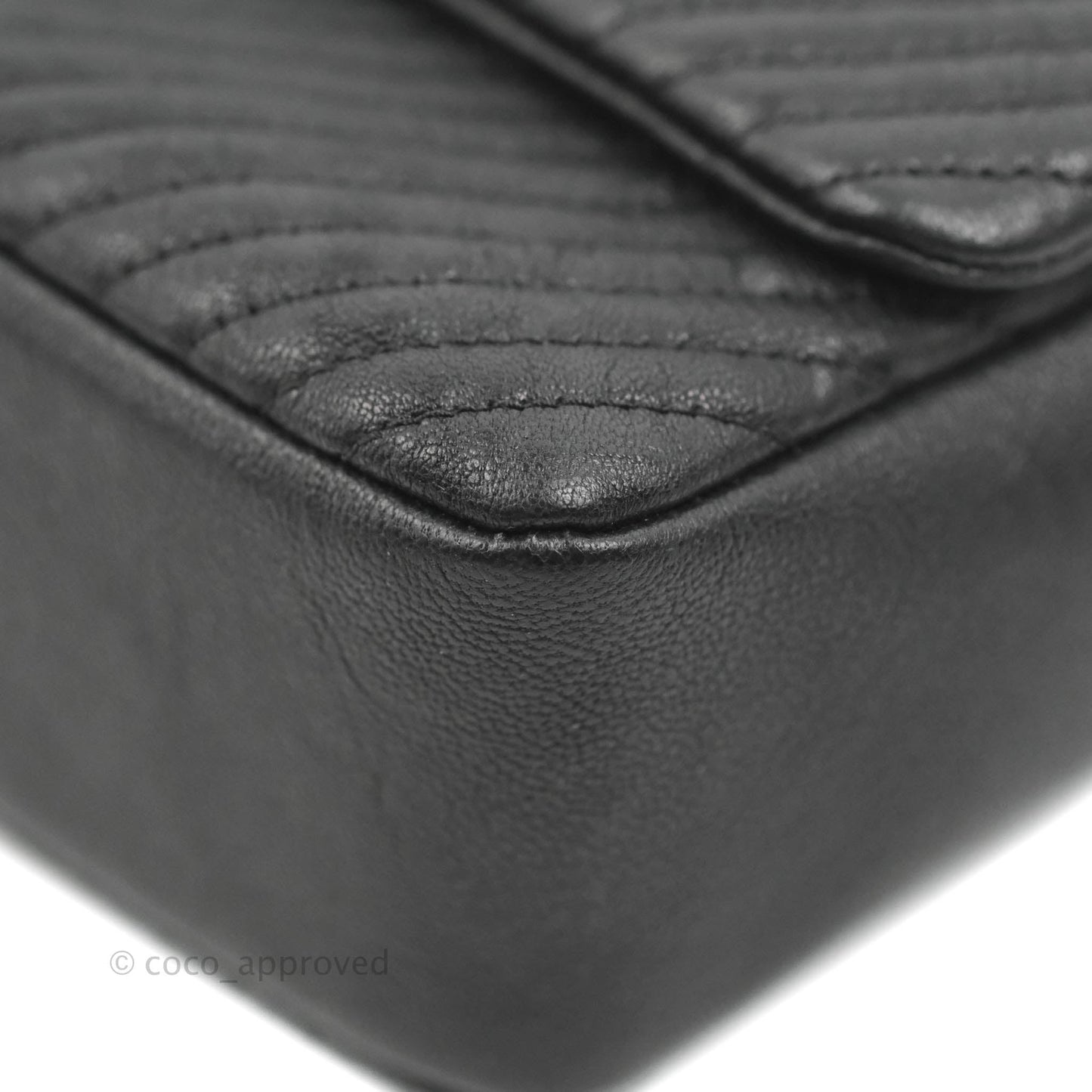 Chanel Medium Chevron Surpique Flap Black Calfskin Aged Gold Hardware